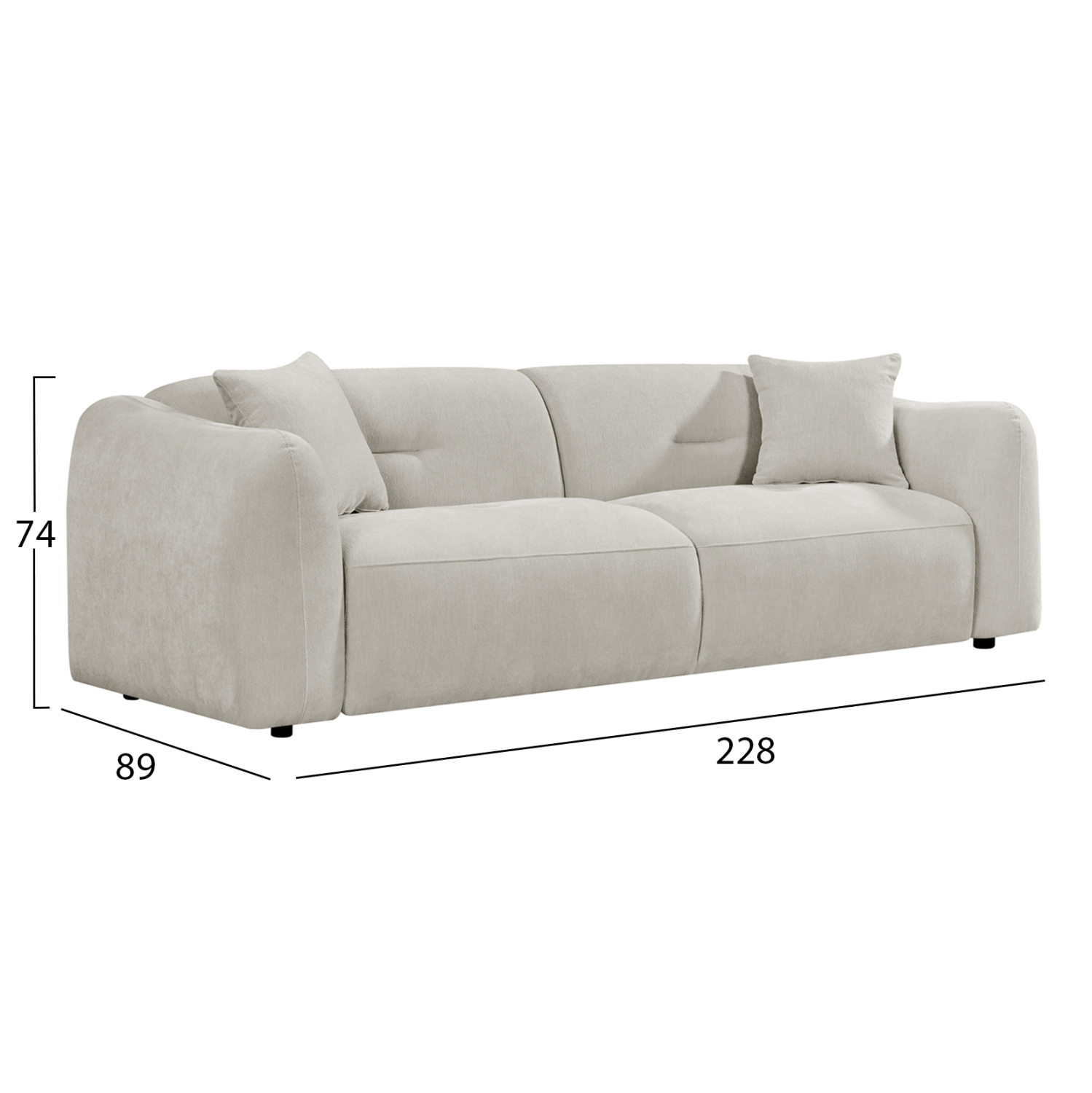 ΚΑΝΑΠΕΣ 3-ΘΕΣΙΟΣ JUNOA HM3333.02 ΕΚΡΟΥ ΥΦΑΣΜΑ 228x89x74Υεκ 2