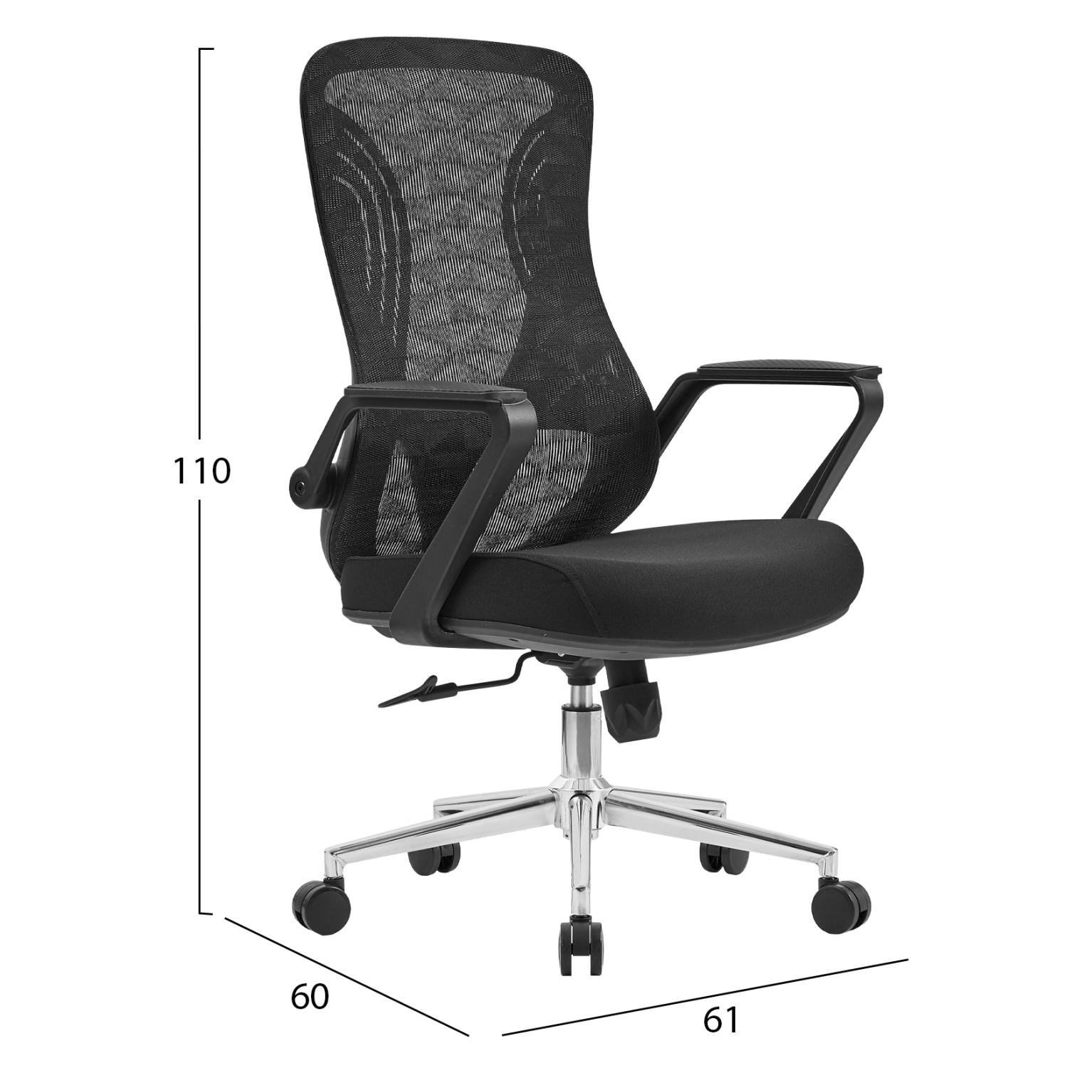 ΚΑΡΕΚΛΑ ΓΡΑΦΕΙΟΥ DECIFER HM1212.01 ΜΑΥΡO MESH-ΒΑΣΗ ΧΡΩΜΙΟΥ 61x60x110Υεκ. 2