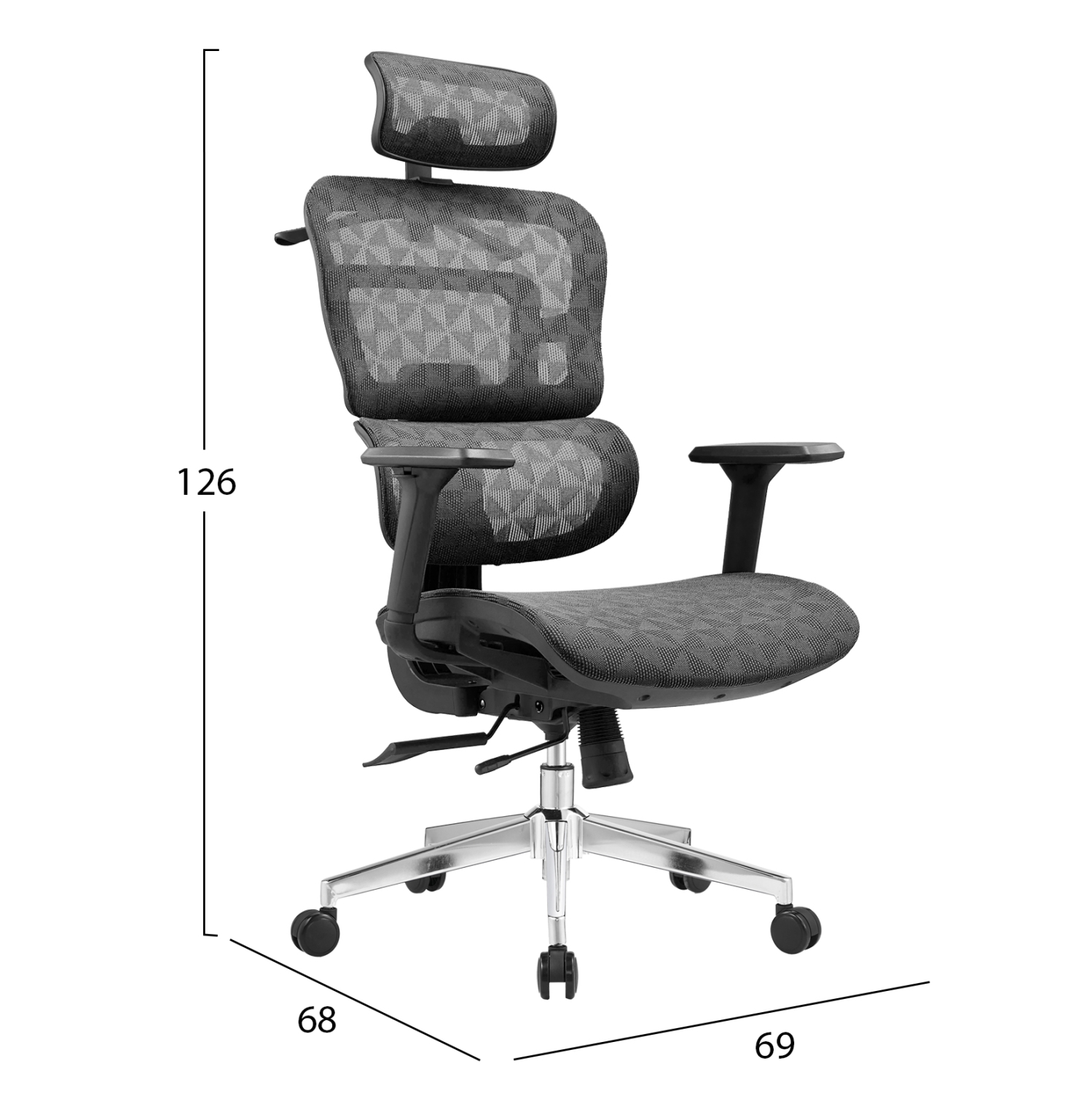 ΚΑΡΕΚΛΑ ΓΡΑΦΕΙΟΥ MODEN HM1215.01 ΜΑΥΡO MESH--ΒΑΣΗ ΧΡΩΜΙΟΥ 68x69x126Υεκ 2