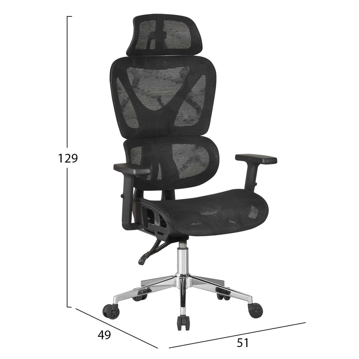 ΚΑΡΕΚΛΑ ΓΡΑΦΕΙΟΥ NOVAR HM1217.01 ΜΑΥΡO MESH--ΒΑΣΗ ΧΡΩΜΙΟΥ 51x49x129Υεκ 2