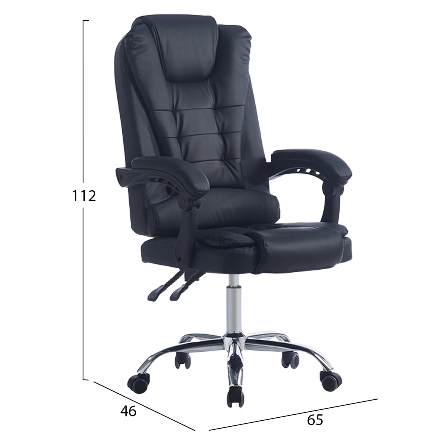 ΚΑΡΕΚΛΑ ΓΡΑΦΕΙΟΥ ΔΙΕΥΘΥΝΤΙΚΗ KYRON HM1221.01 ΜΑΥΡO PU--ΒΑΣΗ ΧΡΩΜΙΟΥ 65x46x112Υεκ 2