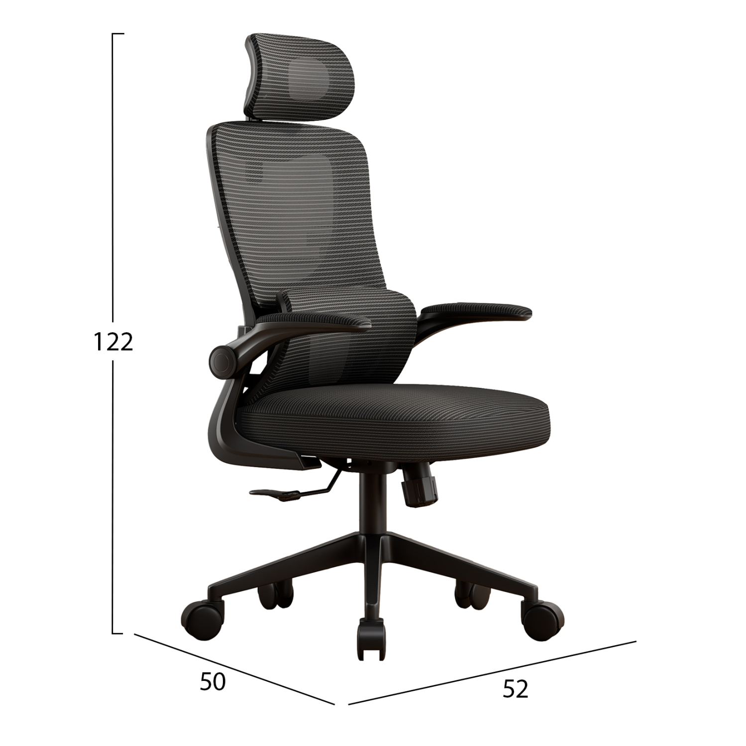 ΚΑΡΕΚΛΑ ΓΡΑΦΕΙΟΥ KESI HM1222.01 ΜΑΥΡO MESH &amp; PP 61x62x125Υεκ. 3