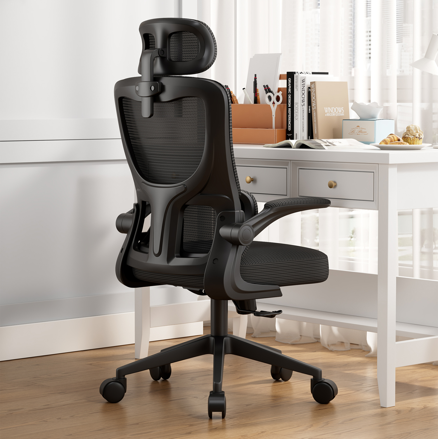 ΚΑΡΕΚΛΑ ΓΡΑΦΕΙΟΥ KESI HM1222.01 ΜΑΥΡO MESH &amp; PP 61x62x125Υεκ. 4