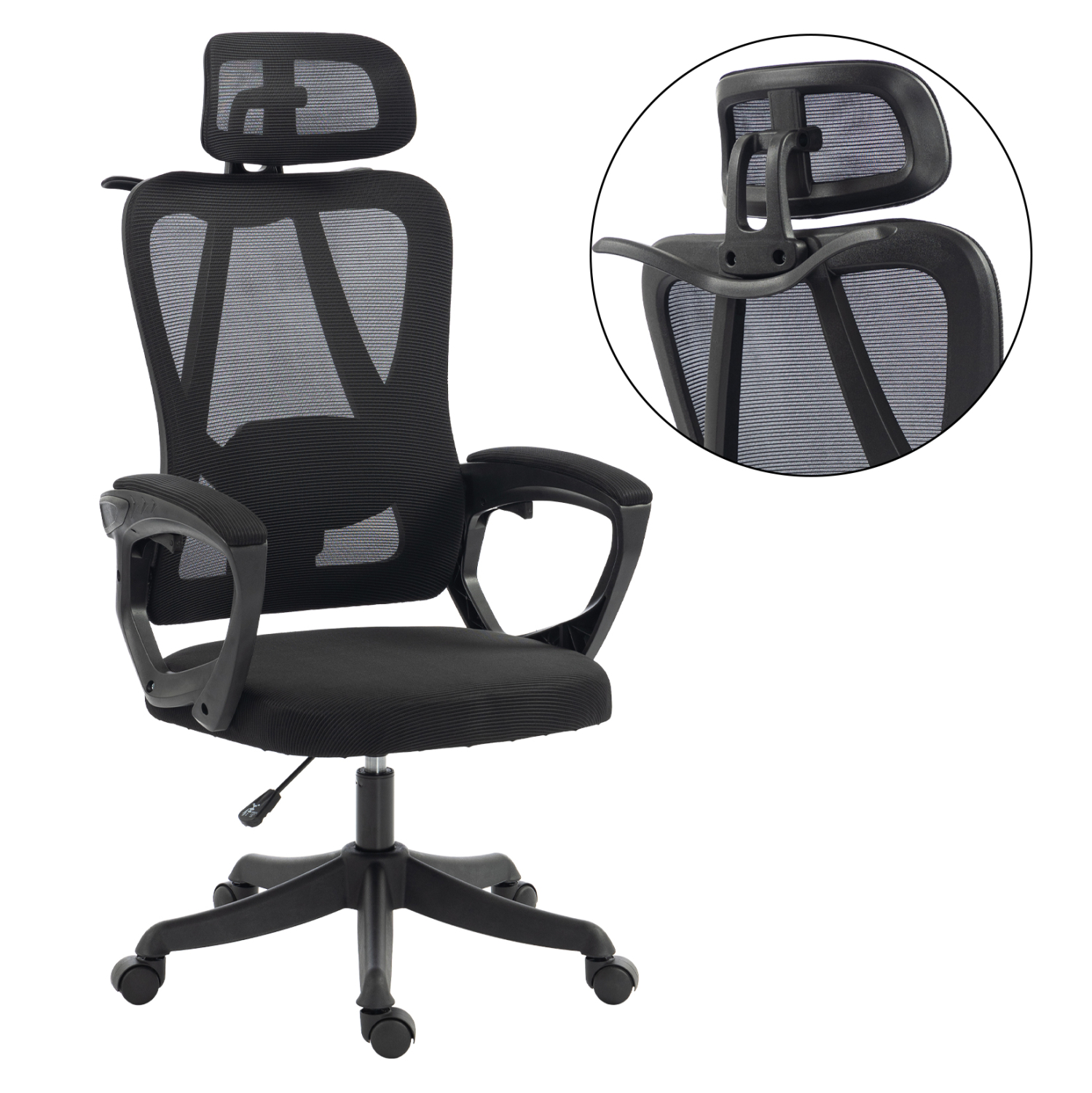 ΚΑΡΕΚΛΑ ΓΡΑΦΕΙΟΥ FRANTIC HM1224.01 ΜΑΥΡO MESH &amp; ΠΟΛΥΠΡΟΠΥΛΕΝΙΟ 60x66x130Υεκ 1