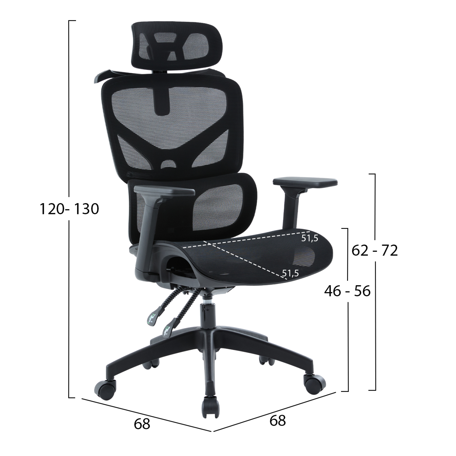ΚΑΡΕΚΛΑ ΓΡΑΦΕΙΟΥ APEX HM1227.01 ΜΑΥΡO MESH &amp; PP 70x66x113-130Υεκ 2