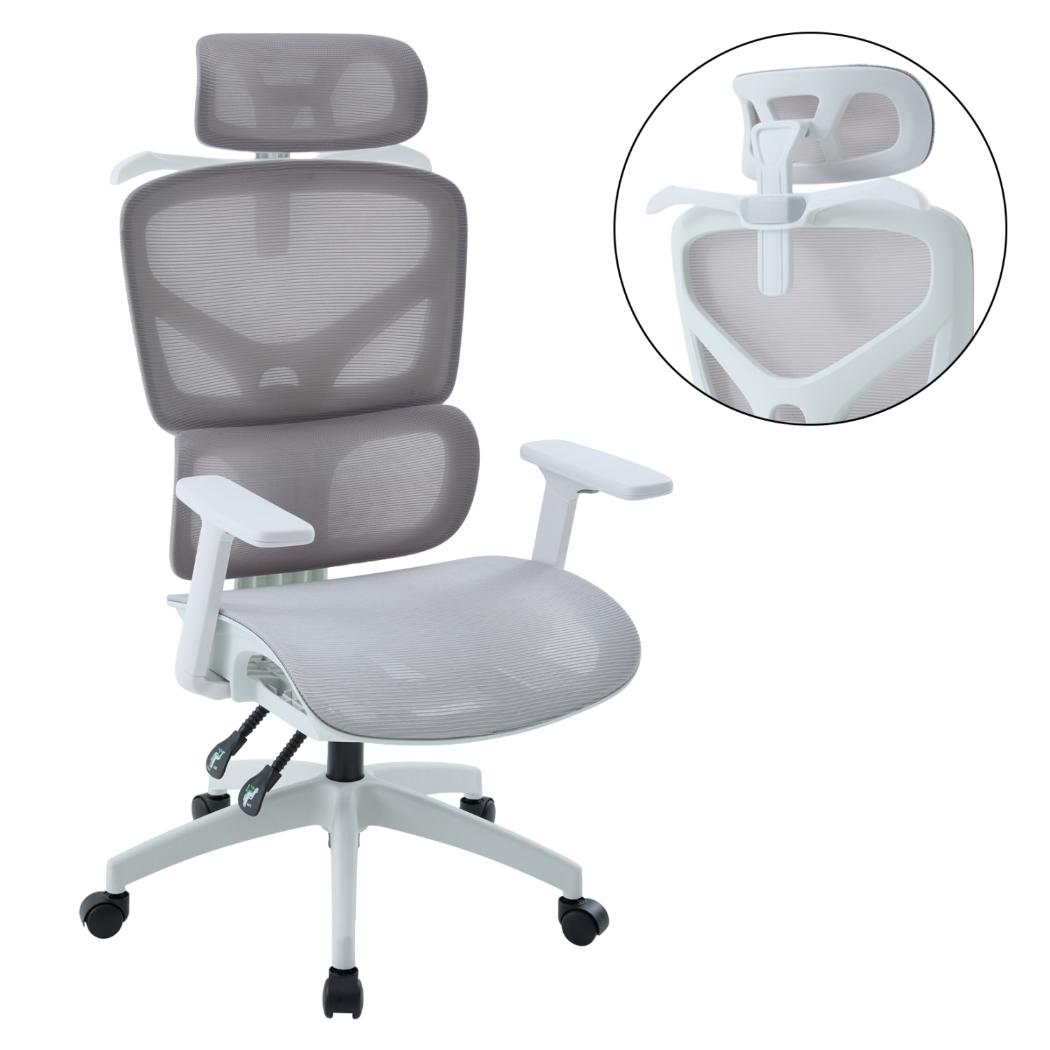ΚΑΡΕΚΛΑ ΓΡΑΦΕΙΟΥ APEX HM1227.02 ΛΕΥΚΟ PP--ΑΝΟΙΧΤΟ ΓΚΡΙ MESH 70x66x113-130Υεκ 1