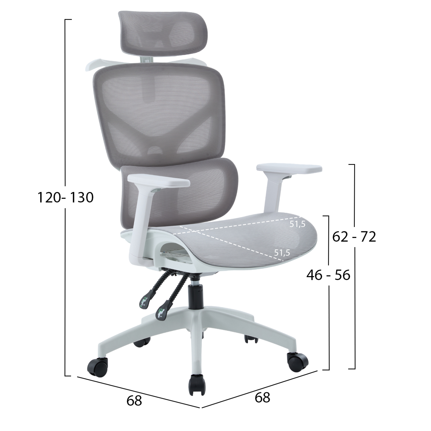 ΚΑΡΕΚΛΑ ΓΡΑΦΕΙΟΥ APEX HM1227.02 ΛΕΥΚΟ PP--ΑΝΟΙΧΤΟ ΓΚΡΙ MESH 70x66x113-130Υεκ 2