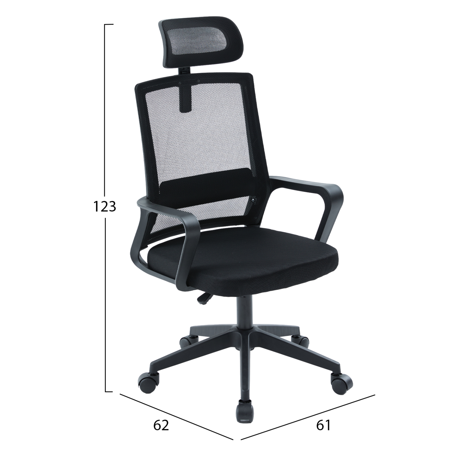 ΚΑΡΕΚΛΑ ΓΡΑΦΕΙΟΥ VELOCITY HM1229.01 ΜΑΥΡO MESH &amp; PP 60x62x123Υεκ 2