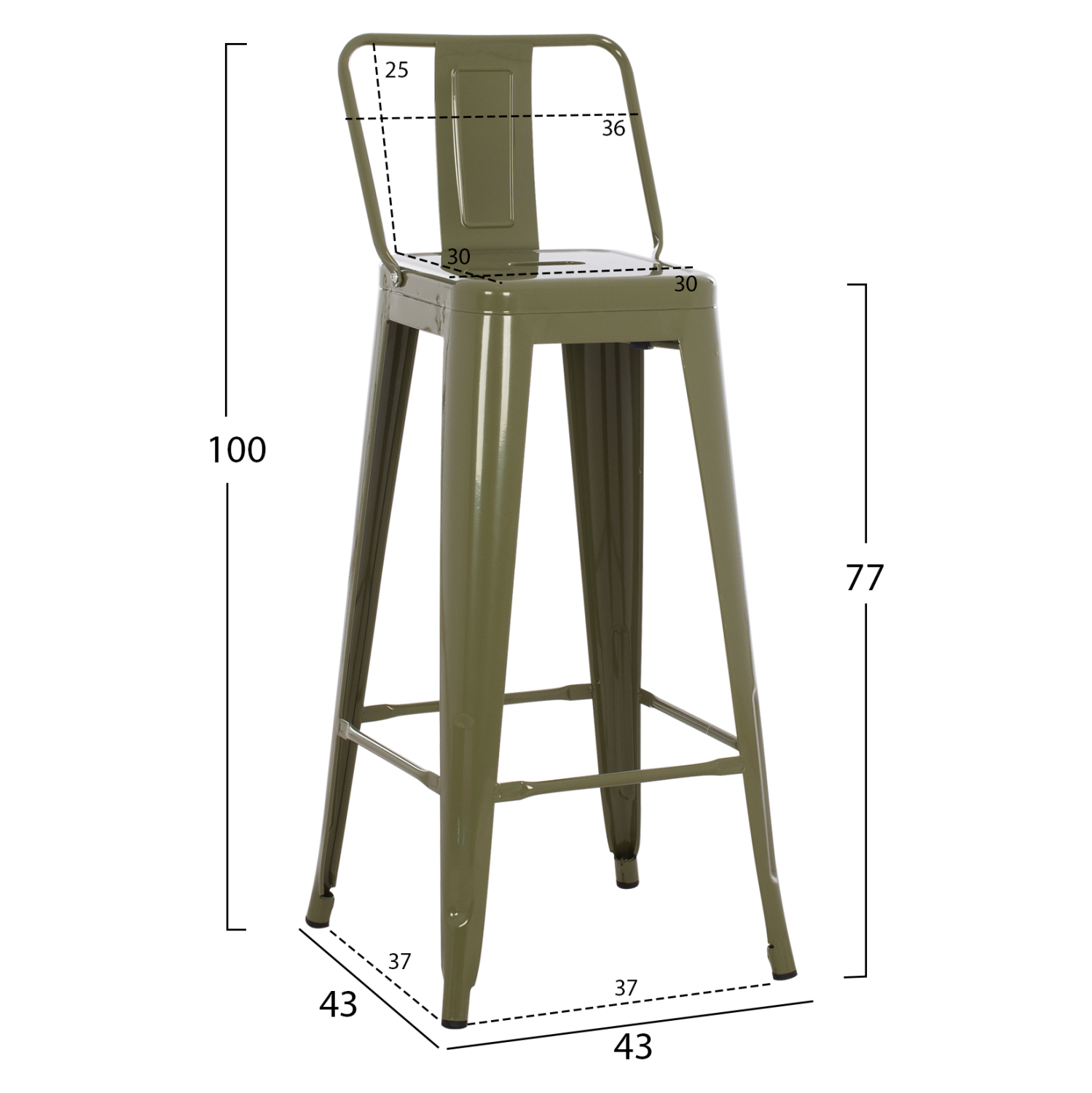 ΣΚΑΜΠΟ BAR ΜΕΤΑΛΛΙΚΟ MELITA ME ΠΛΑΤΗ ΣΕ DARK OLIVE GREEN HM8643.03 43Χ43Χ100εκ. 2