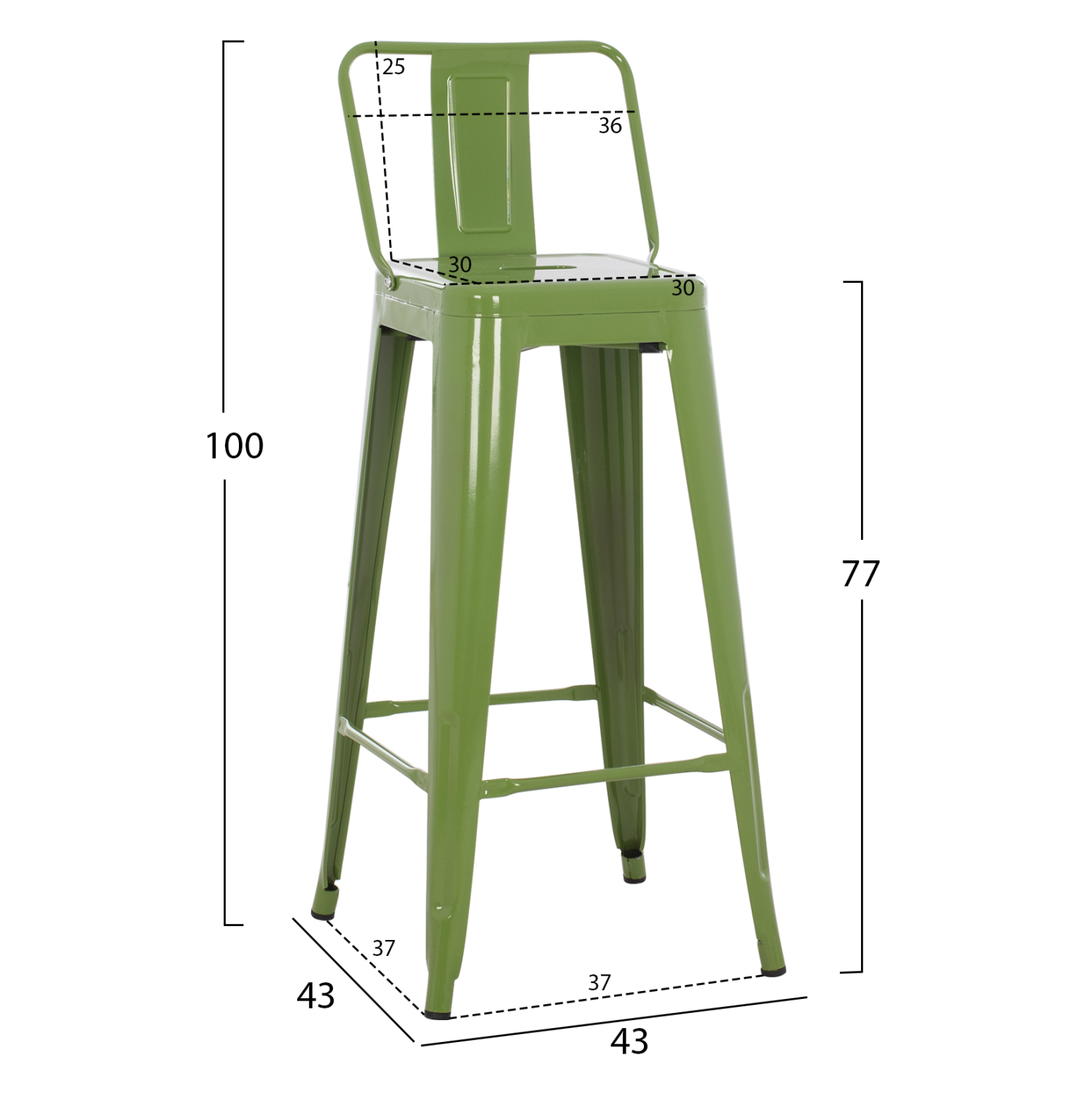 ΣΚΑΜΠΟ BAR ΜΕΤΑΛΛΙΚΟ MELITA ME ΠΛΑΤΗ ΣΕ LIGHT OLIVE GREEN HM8643.13 43Χ43Χ100Yεκ. 2