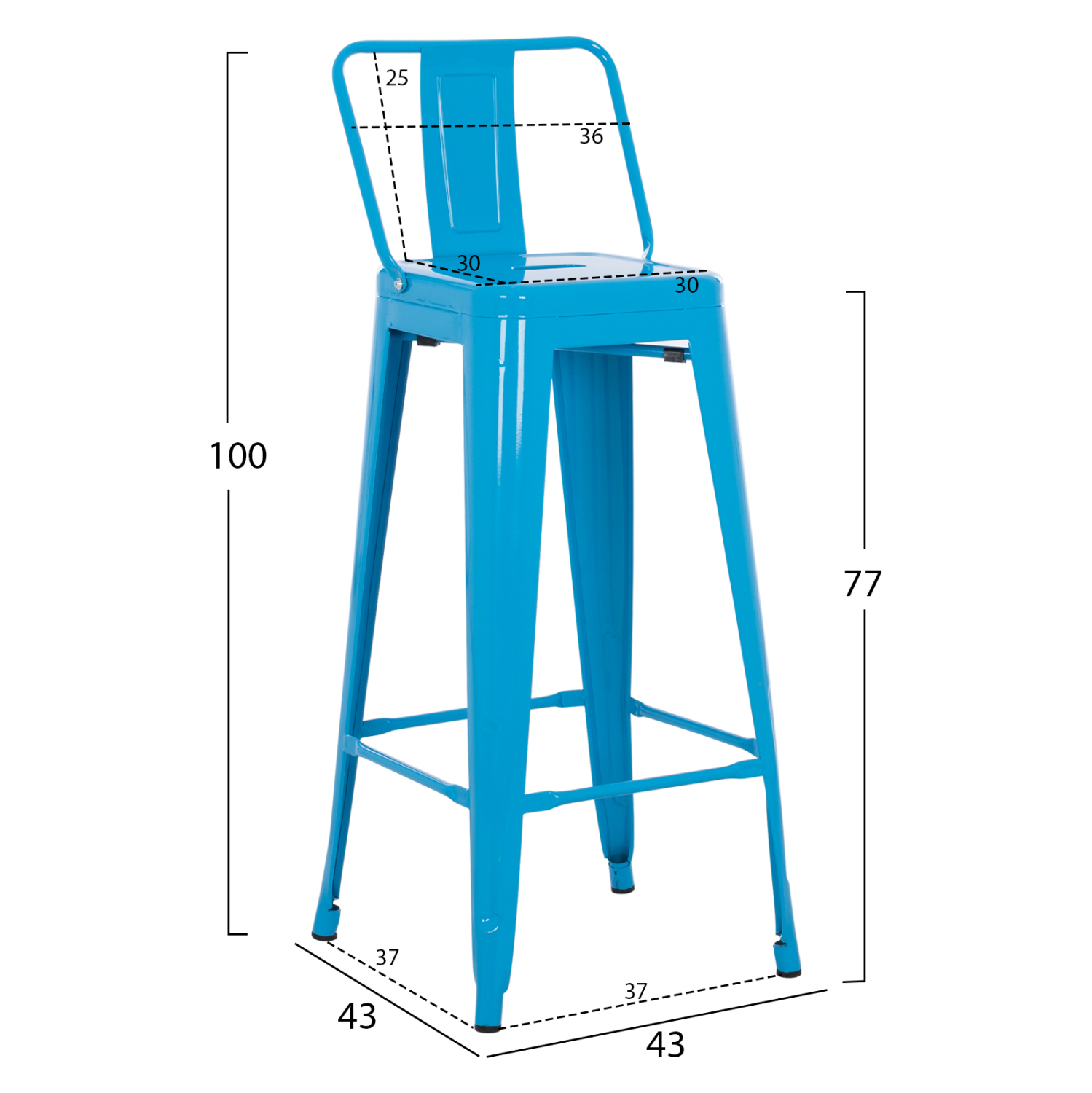 ΣΚΑΜΠΟ BAR-PRO ME ΠΛΑΤΗ ΜΕΤΑΛΛΙΚΟ MELITA HM8643.48 ΜΠΛΕ 42x42x100Υεκ. 2