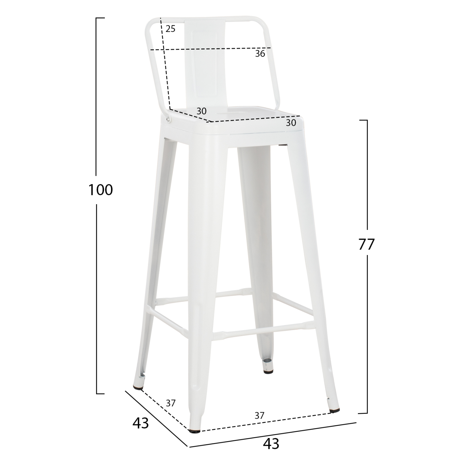 ΣΚΑΜΠΟ BAR ME ΠΛΑΤΗ ΜΕΤΑΛΛΙΚΟ MELITA-PRO HM8643.41 ΛΕΥΚΟ ΜΑΤ 42x42x100Υεκ. 2