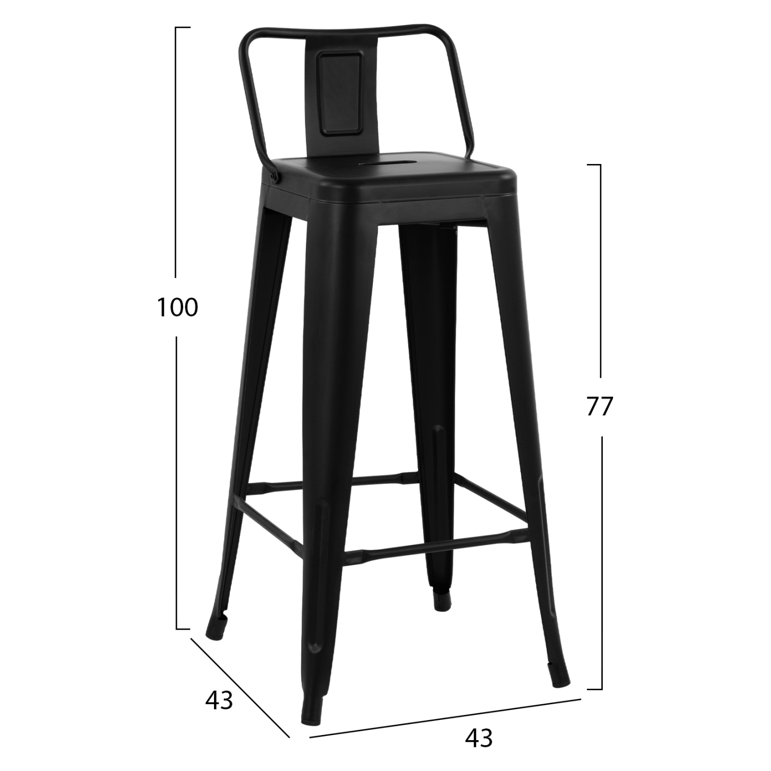 ΣΚΑΜΠΟ BAR ME ΠΛΑΤΗ ΜΕΤΑΛΛΙΚΟ MELITA-PRO HM8643.42 ΜΑΥΡΟ ΜΑΤ 42x42x100Υεκ. 2
