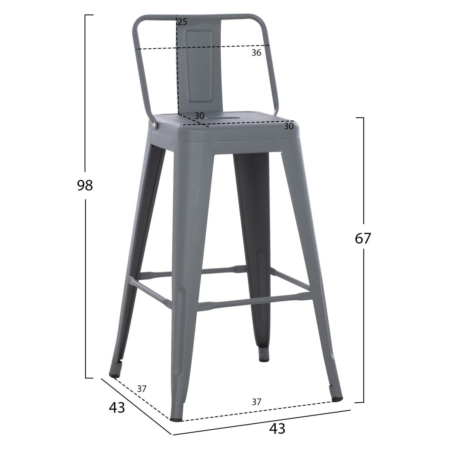 ΣΚΑΜΠΟ ΜΠΑΡ ΜΕΣΑΙΟΥ ΥΨΟΥΣ ΜΕΤΑΛΛΙΚΟ MELITA-PRO HM8574.50 ΓΚΡΙ 43x43x88Υεκ. 2