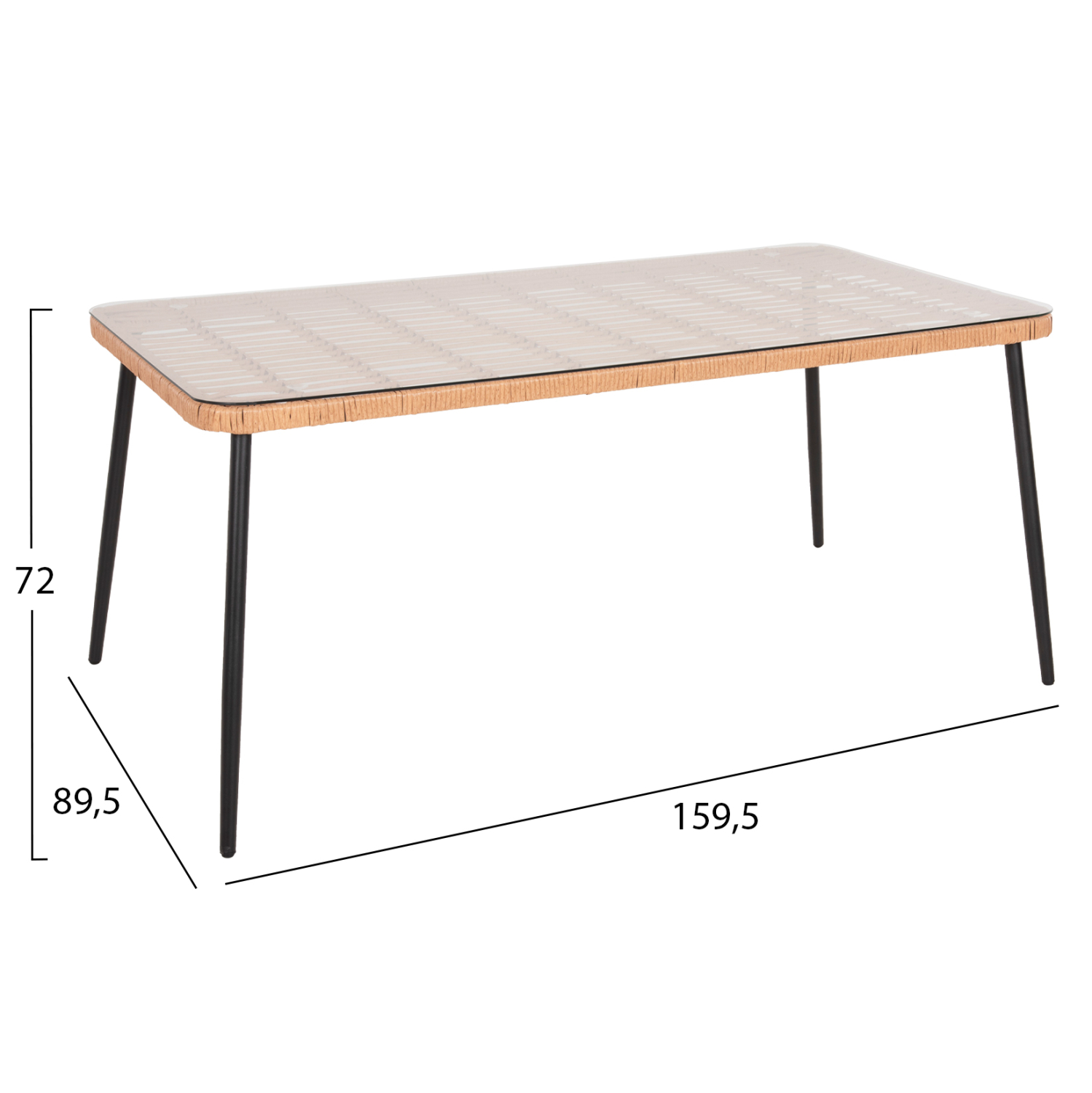 ΤΡΑΠΕΖΙ ΟΡΘΟΓΩΝΙΟ ALLEGRA HM5538.11 ΜΕΤΑΛ.ΜΑΥΡΟ-P.E. RATTAN ΦΥΣΙΚΟ 159,5x89,5x72Υεκ. 2