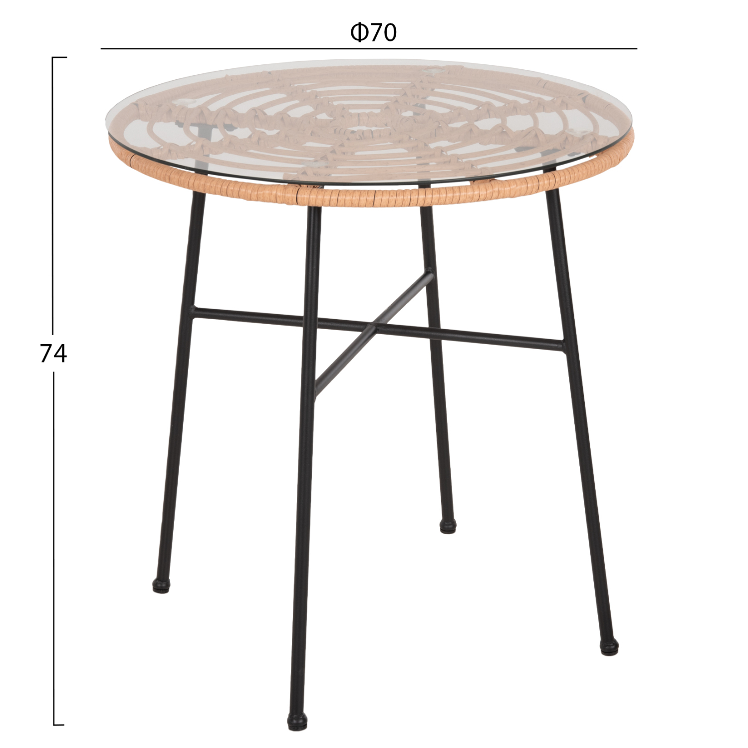 ΤΡΑΠΕΖΙ ΣΤΡΟΓΓΥΛΟ ALLEGRA HM5535.11 ΜΕΤΑΛΛΙΚΟ ΜΑΥΡΟ-P.E. RATTAN ΣΕ ΦΥΣΙΚΟ Φ70x74Υεκ 2