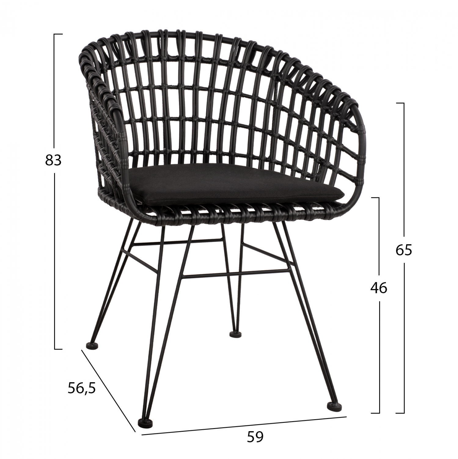 ΠΟΛΥΘΡΟΝΑ ΤΥΠΟΥ ΦΩΛΙΑ ΜΕΤΑΛΛΙΚΗ ALLEGRA HM5456.02 ΜΕ WICKER ΜΑΥΡΟ 59Χ56,5Χ83Υ εκ. 2