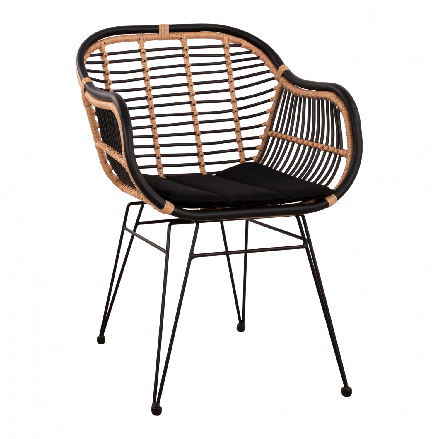 ΠΟΛΥΘΡΟΝΑ ΜΕ ΜΑΞΙΛΑΡΙ ΜΕΤΑΛΛΙΚΗ ALLEGRA HM5663 ΜΕ WICKER ΜΠΕΖ &amp; ΜΑΥΡΟ ΧΡΩΜΑ  58x60x82Υ εκ. 1