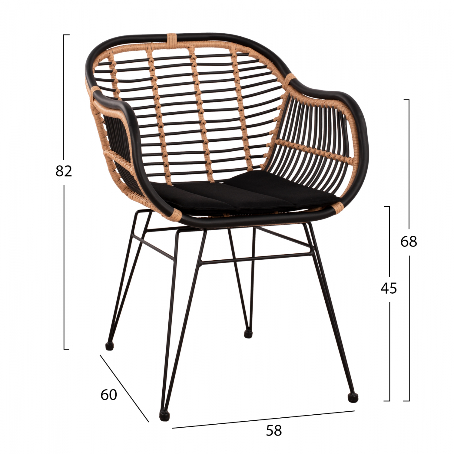 ΠΟΛΥΘΡΟΝΑ ΜΕ ΜΑΞΙΛΑΡΙ ΜΕΤΑΛΛΙΚΗ ALLEGRA HM5663 ΜΕ WICKER ΜΠΕΖ &amp; ΜΑΥΡΟ ΧΡΩΜΑ  58x60x82Υ εκ. 2
