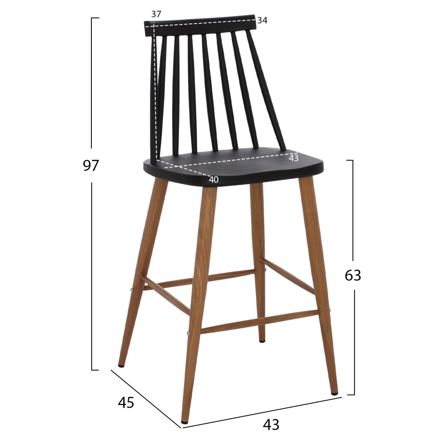 ΣΚΑΜΠΟ ΜΠΑΡ VANESSA ΜΑΥΡΟ ΜΕΣΑΙΟΥ ΥΨΟΥΣ HM9300.02  43x45x97Υεκ. 2