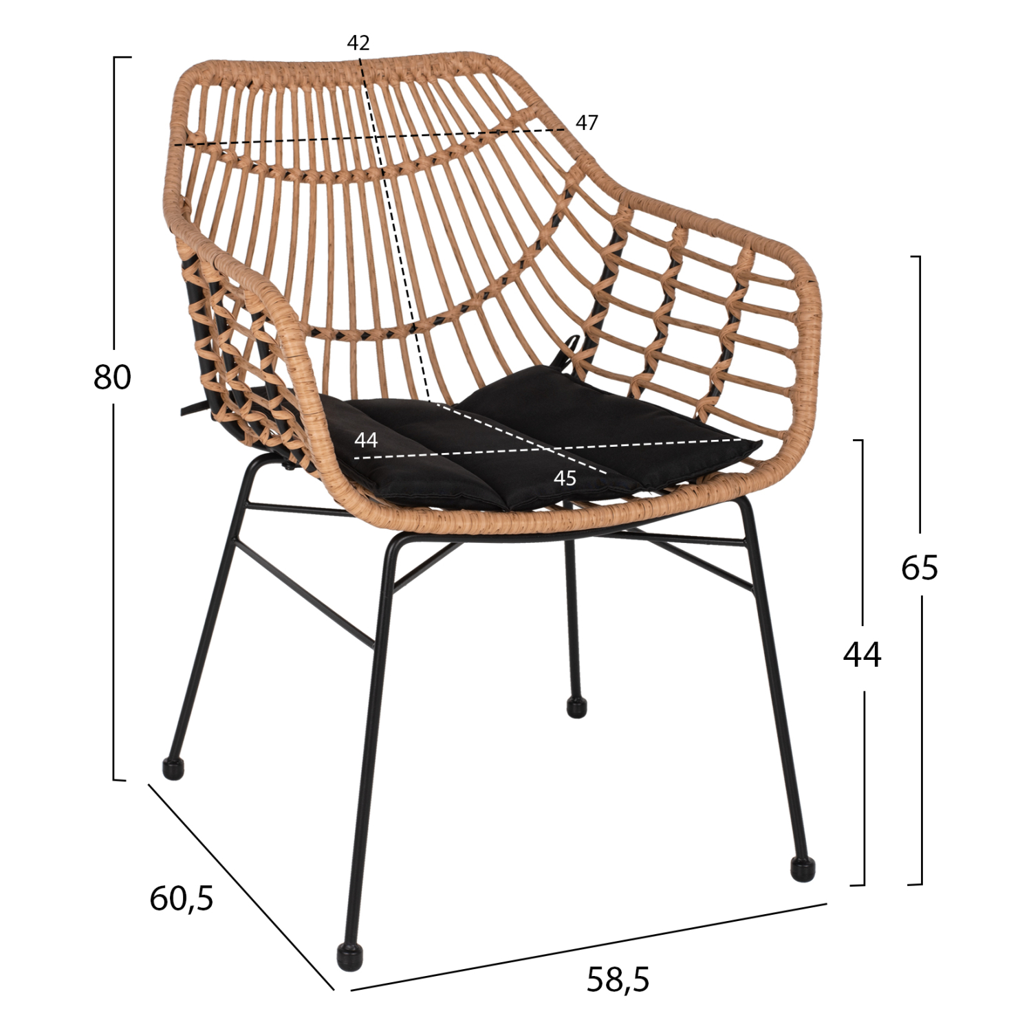 ΠΟΛΥΘΡΟΝΑ ΕΠΑΓΓΕΛΜΑΤΙΚΗ ΜΑΥΡΟ ΜΕΤΑΛΛΟ RATTAN ΜΠΕΖ &amp; ΜΑΞΙΛΑΡΙ HM5864.01 58,5x60,5x80 εκ. 2
