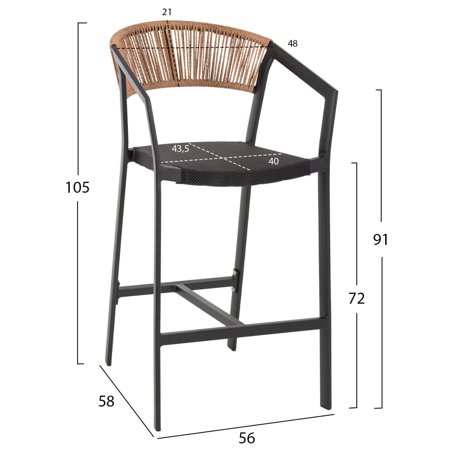 ΣΚΑΜΠΟ ΑΛΟΥΜΙΝΙΟΥ MIRI ΜΑΥΡΟ ΜΕ ΜΠΡΑΤΣΑ-RATTAN ΜΠΕΖ &amp; TEXTLINE HM5892.05 56x58x105Y εκ. 2