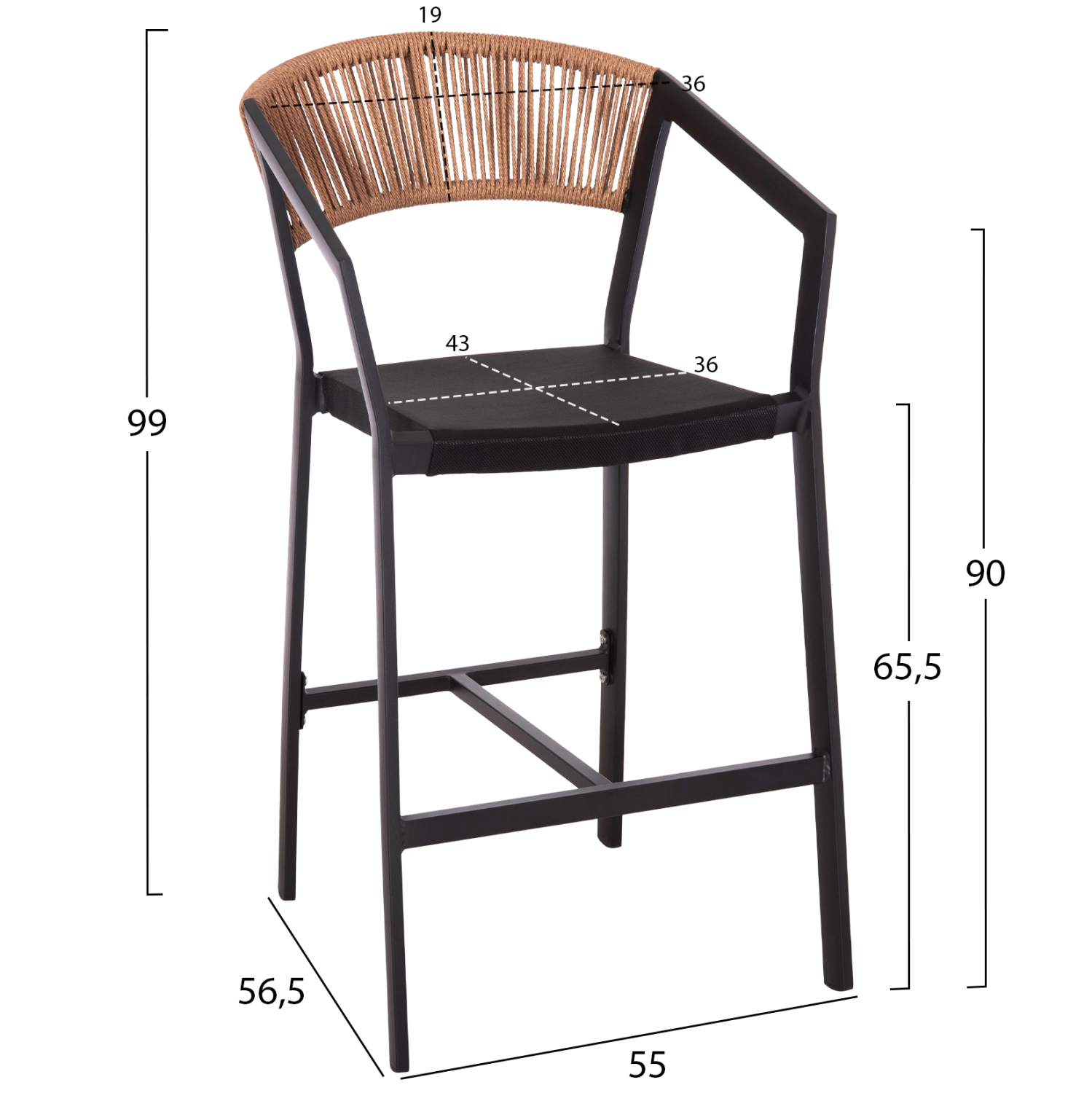 ΣΚΑΜΠΟ ΑΛΟΥΜΙΝΙΟΥ MIRI HM5892.15 ΜΕΣΑΙΟΥ ΥΨΟΥΣ RATTAN &amp; TEXTLINE ΜΑΥΡΟ ΜΠΕΖ 55x56,5x99Υ 2