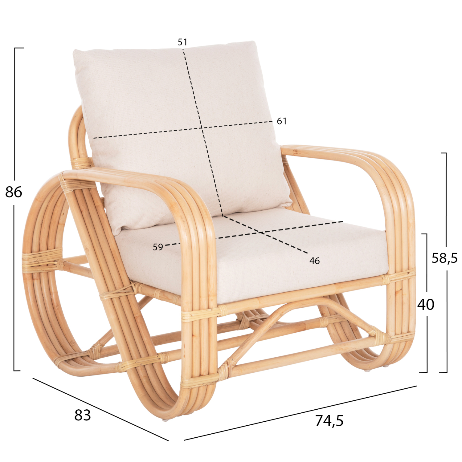 ΠΟΛΥΘΡΟΝΑ BARONESS HM9813 ΦΥΣΙΚΟ RATTAN ΚΑΙ ΛΕΥΚΑ ΜΑΞΙΛΑΡΙΑ 81x90x92Yεκ. 2