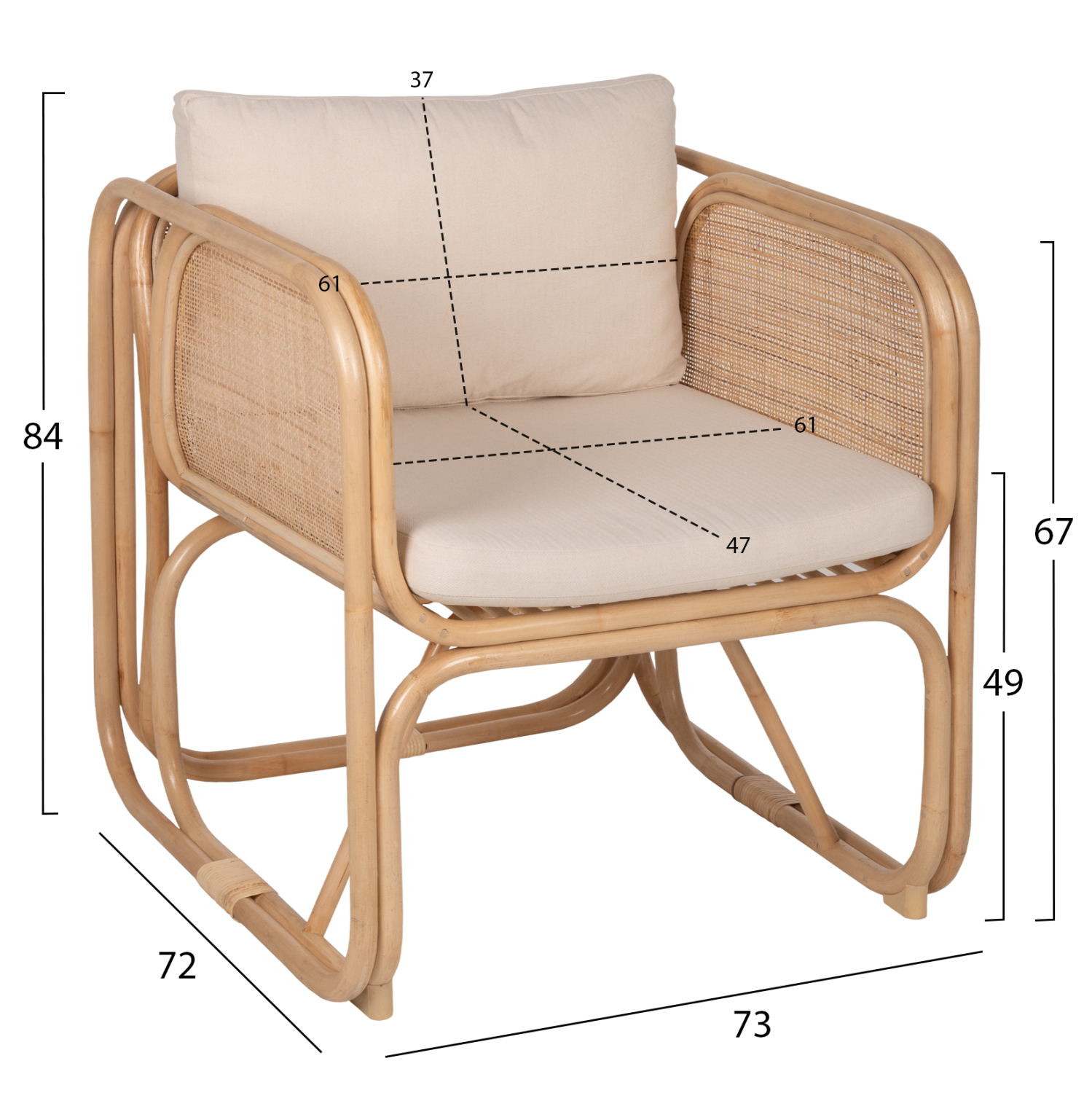 ΠΟΛΥΘΡΟΝΑ WENDY HM9816 RATTAN ΣΕ ΦΥΣΙΚΟ ΧΡΩΜΑ-ΛΕΥΚΑ ΜΑΞΙΛΑΡΙΑ 73x72x84Yεκ. 2