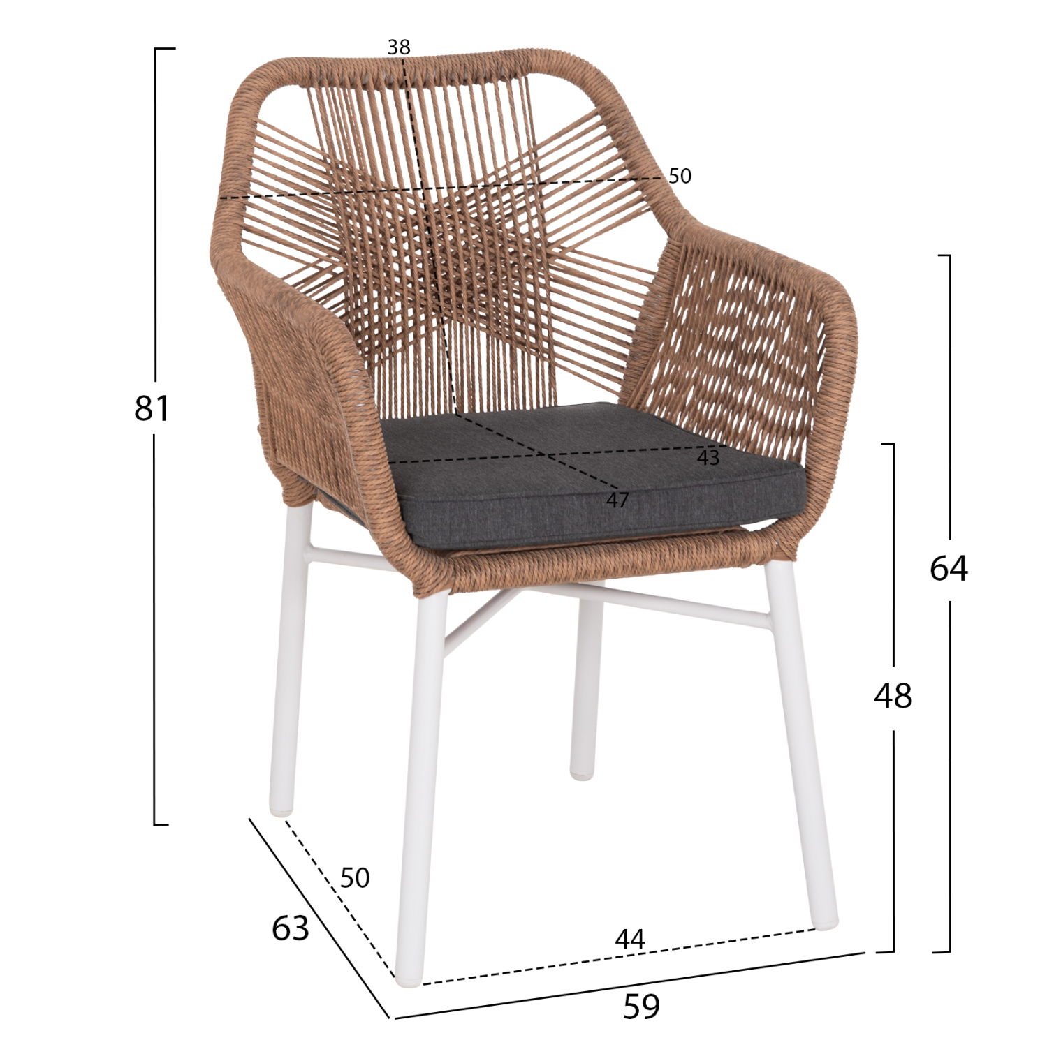 ΠΟΛΥΘΡΟΝΑ TOPIN HM6048.01 ΑΛΟΥΜΙΝΙΟ ΛΕΥΚΟ-P.E. RATTAN ΑΝΟΙΧΤΟ ΚΑΦΕ-ΜΑΞΙΛΑΡΙ ΓΚΡΙ 58x60x83Υ εκ 2