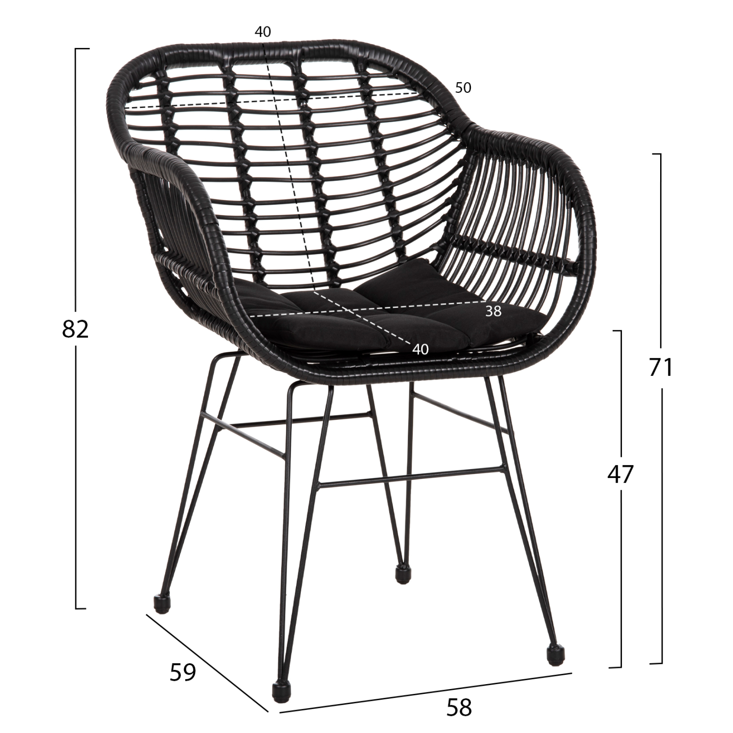 ΠΟΛΥΘΡΟΝΑ ΜΕ ΜΑΞΙΛΑΡΙ ΜΕΤΑΛΛΙΚΗ ALLEGRA HM5450.32 ΜΕ WICKER ΜΑΥΡΟ 58x59x82Υεκ. 2