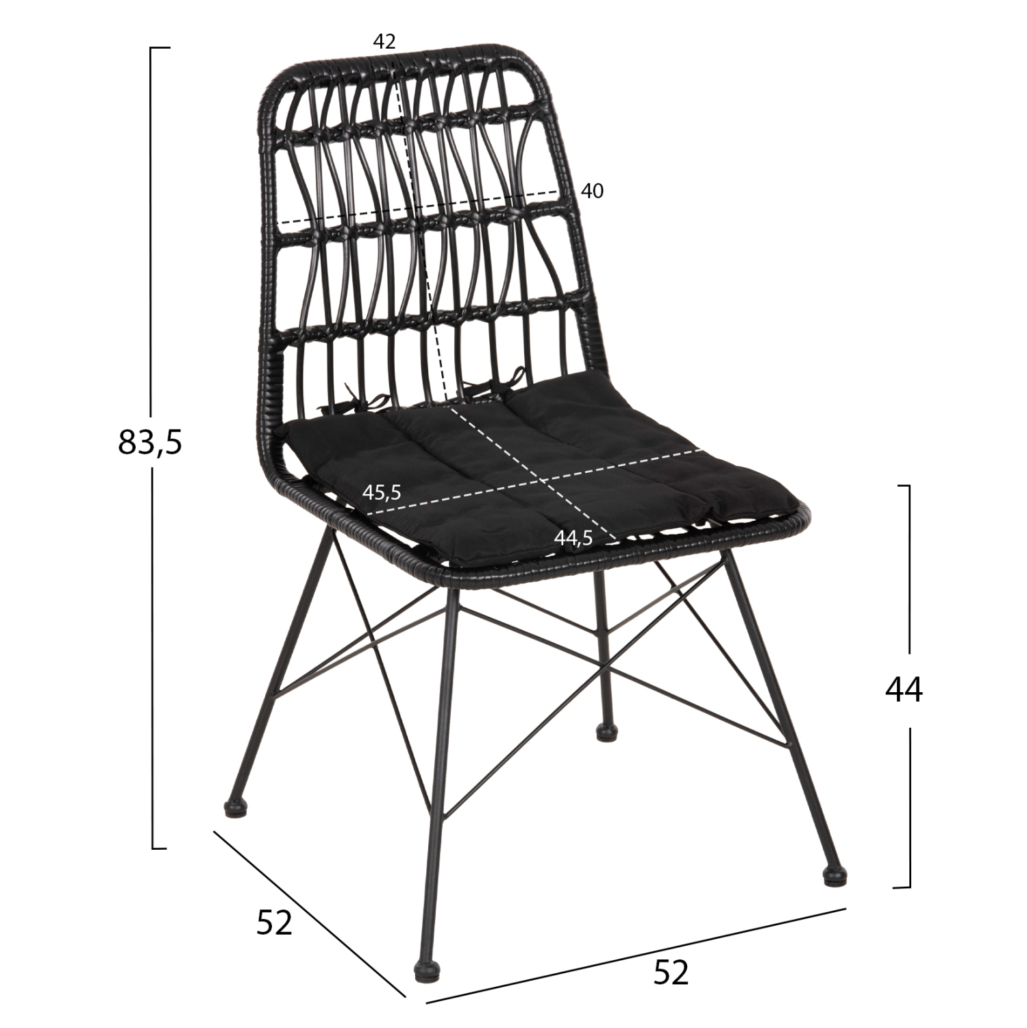 ΚΑΡΕΚΛΑ ΕΞ.ΧΩΡΟΥ ALLEGRA HM5453.12 ΜΕΤΑΛΛΟ-ΜΑΞΙΛΑΡΙ-WICKER ΜΑΥΡΟ 52x52x83,5Yεκ. 2