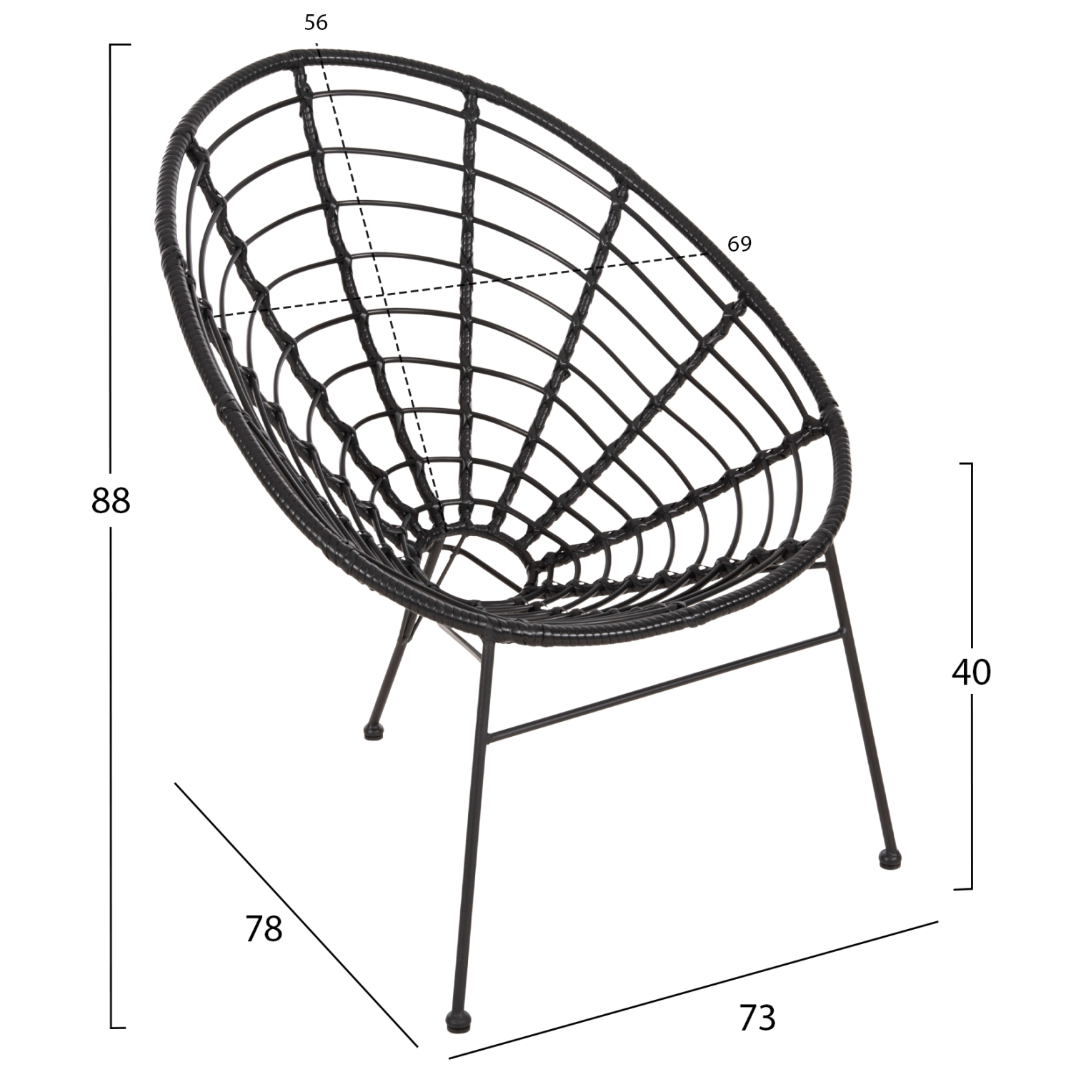 ΠΟΛΥΘΡΟΝΑ ΤΥΠΟΥ ΦΩΛΙΑ ΜΕΤΑΛΛΙΚΗ ALLEGRA HM5458.12 ΜΕ WICKER-ΜΑΥΡΟ 73x78x88Υεκ. 2