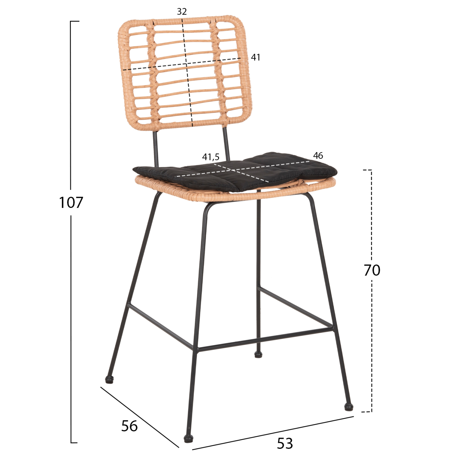ΣΚΑΜΠΟ ΜΕΣ.ΥΨΟΥΣ ALLEGRA HM5644.11 ΜΕΤΑΛΛΟ&amp;ΜΑΞΙΛΑΡΙ ΜΑΥΡΟ-WICKER ΜΠΕΖ 53x56x107Υεκ. 2