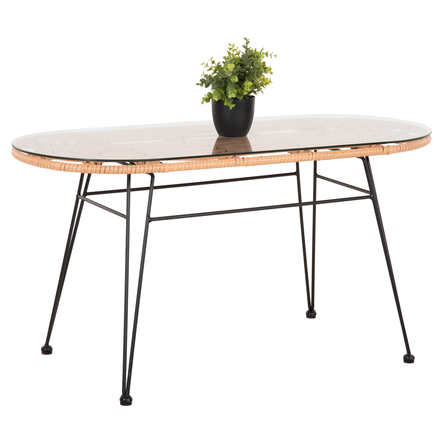 ΤΡΑΠΕΖΙ ΟΒΑΛ ΧΑΜΗΛΟ ALLEGRA HM5695.11 ΜΠΕΖ WICKER-ΜΑΥΡΟ ΜΕΤΑΛΛΟ 100x45x51,5Υεκ. 1