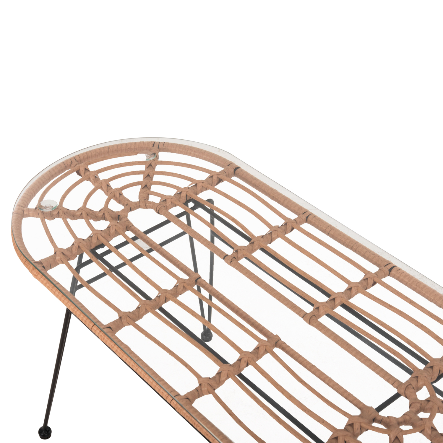 ΤΡΑΠΕΖΙ ΟΒΑΛ ΧΑΜΗΛΟ ALLEGRA HM5695.11 ΜΠΕΖ WICKER-ΜΑΥΡΟ ΜΕΤΑΛΛΟ 100x45x51,5Υεκ. 5