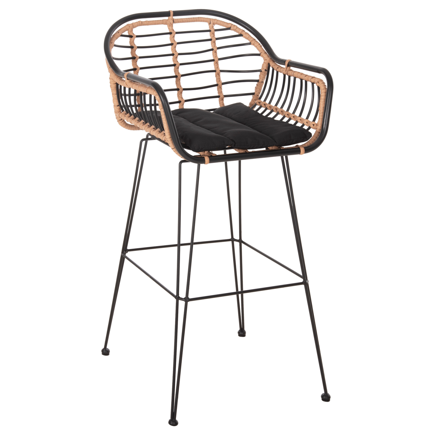 ΣΚΑΜΠΟ ΜΠΑΡ ALLEGRA HM5690.11 ΜΕΤΑΛΛΟ&amp;ΜΑΞΙΛΑΡΙ ΜΑΥΡΟ-WICKER ΜΠΕΖ 55x54x108Υεκ. 1