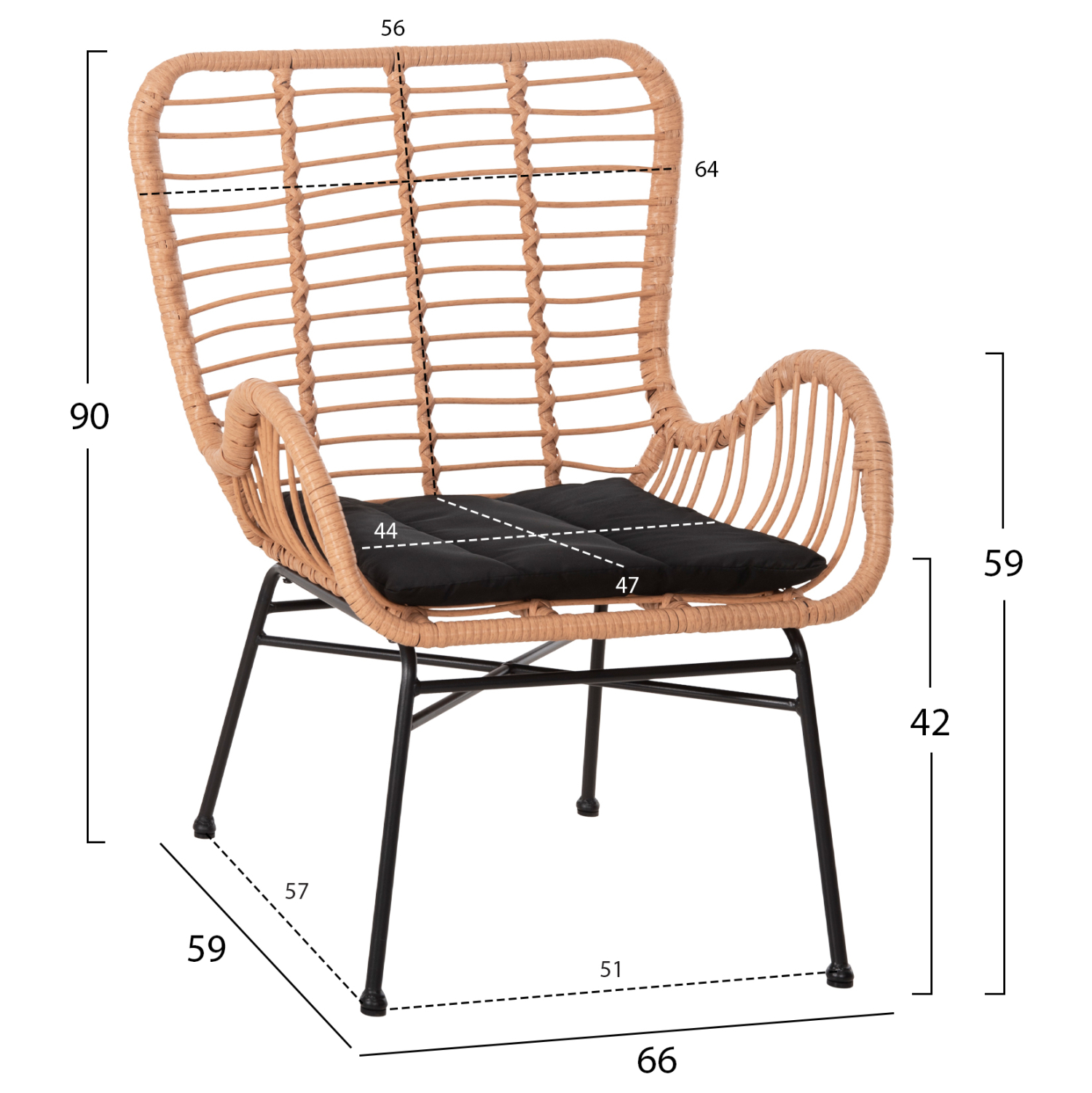 ΠΟΛΥΘΡΟΝΑ ΣΤΥΛ ΜΠΕΡΖΕΡΑΣ ALLEGRA HM5704.11 P.E.RATTAN ΜΠΕΖ-ΜΑΥΡΟ ΜΕΤΑΛΛΟ 66x59x90Υεκ. 2