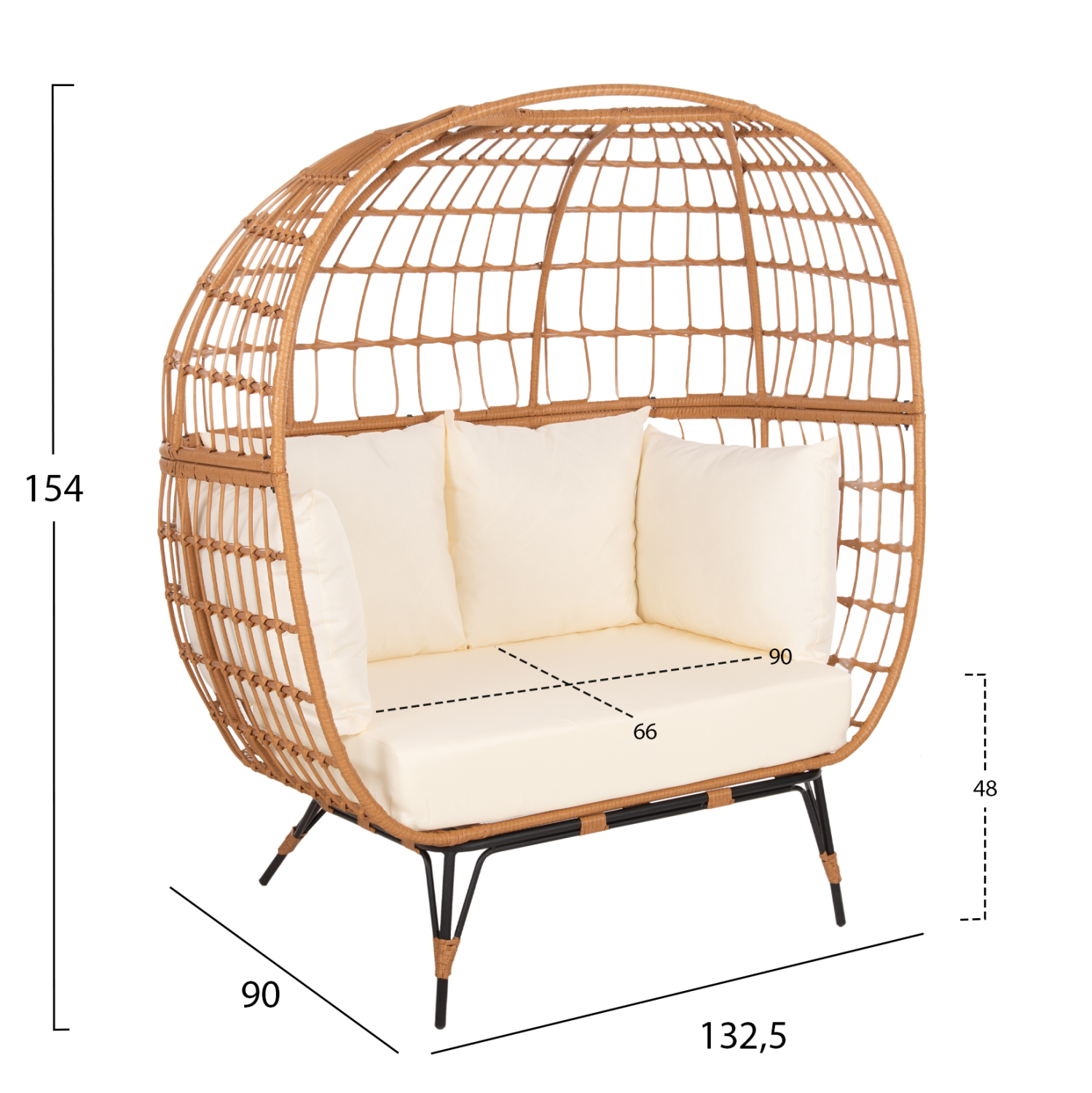 ΠΟΛΥΘΡΟΝΑ ΦΩΛΙΑ MIAMI 2 ΑΤΟΜΩΝ ΤΥΠΟΥ RATTAN HM5870.11 132.5x90x154Υεκ 2