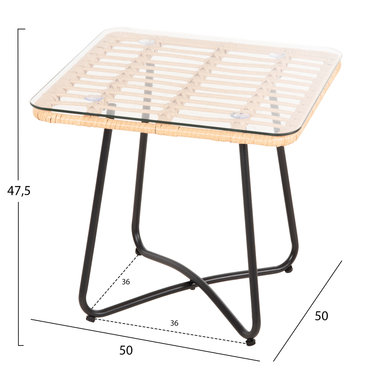 ΤΡΑΠΕΖΑΚΙ GERRY HM5717.11 ΜΕ WICKER ΜΠΕΖ-ΜΑΥΡΟ ΜΕΤΑΛ.ΣΚΕΛΕΤΟ 50x50x47,5Υεκ. 2
