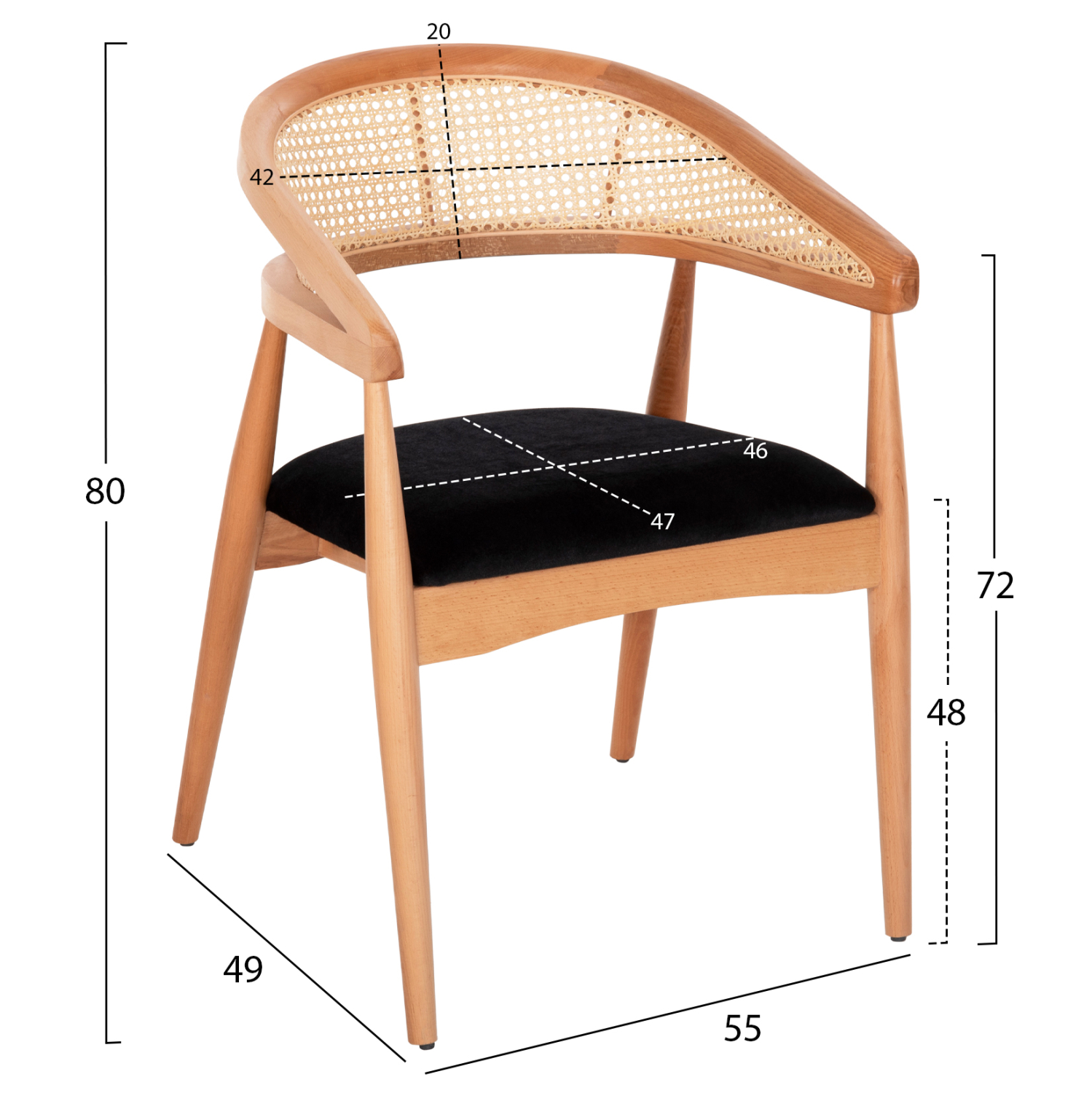 ΠΟΛΥΘΡΟΝΑ KOMODUS HM18012.02 ΞΥΛΟ ΟΞΙΑΣ-RATTAN-ΥΦΑΣΜΑ ΣΕ ΜΑΥΡΟ 55x49x80Υεκ. 2