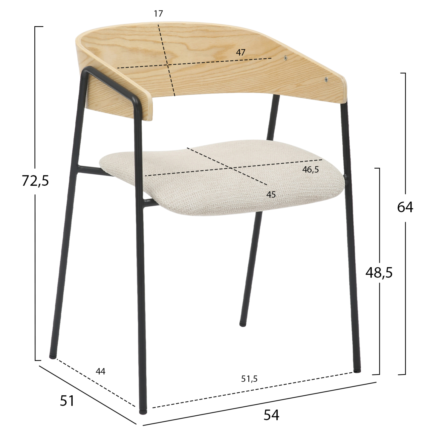 ΚΑΡΕΚΛΑ ΤΡΑΠΕΖΑΡΙΑΣ KORIN HM9975.01 ΜΕΤΑΛΛΟ-ΥΦΑΣΜΑ ΜΠΕΖ-ΞΥΛΟ 54x51x72,5Υεκ 2