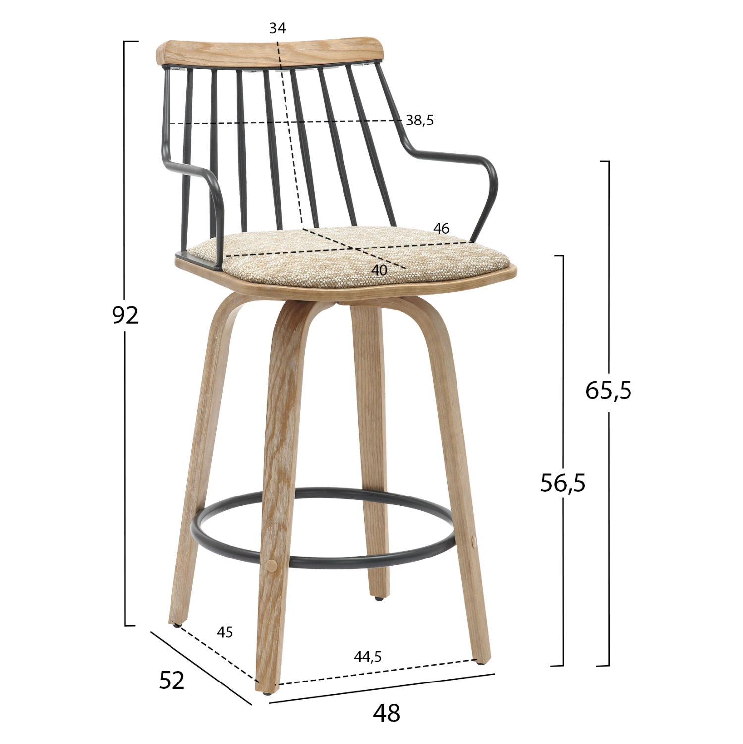ΣΚΑΜΠΟ ΜΠΑΡ JUDI HM9985.01 WHITE WASH Κ.Π.-ΜΑΥΡΟ ΜΕΤΑΛΛΟ-ΜΠΕΖ ΥΦΑΣΜΑ 48x52x92Υεκ 2