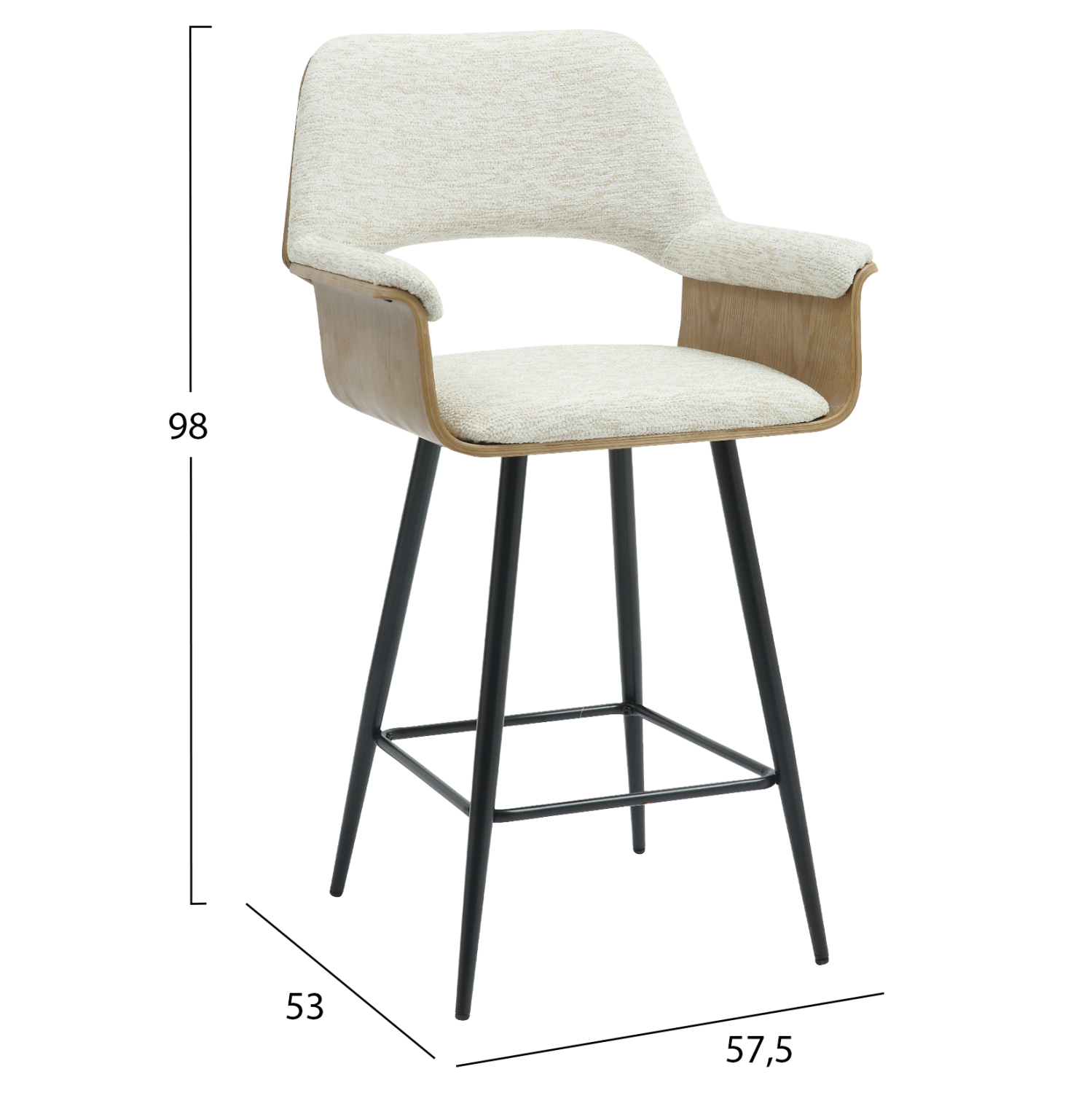 ΣΚΑΜΠΟ ΜΠΑΡ ΜΕΣ.ΥΨΟΥΣ CLIPP HM9987.02 ΜΑΥΡΑ ΜΕΤΑΛ.ΠΟΔΙΑ-ΕΚΡΟΥ ΥΦΑΣΜΑ 57,5x53x98Υεκ 2