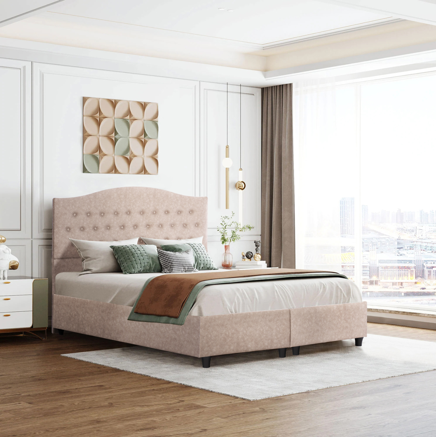 ΚΡΕΒΑΤΙ MALENA HM638.22 ΜΠΕΖ ΥΦΑΣΜΑ Τ. NUBUCK ΓΙΑ ΣΤΡΩΜΑ 150x200εκ. 2