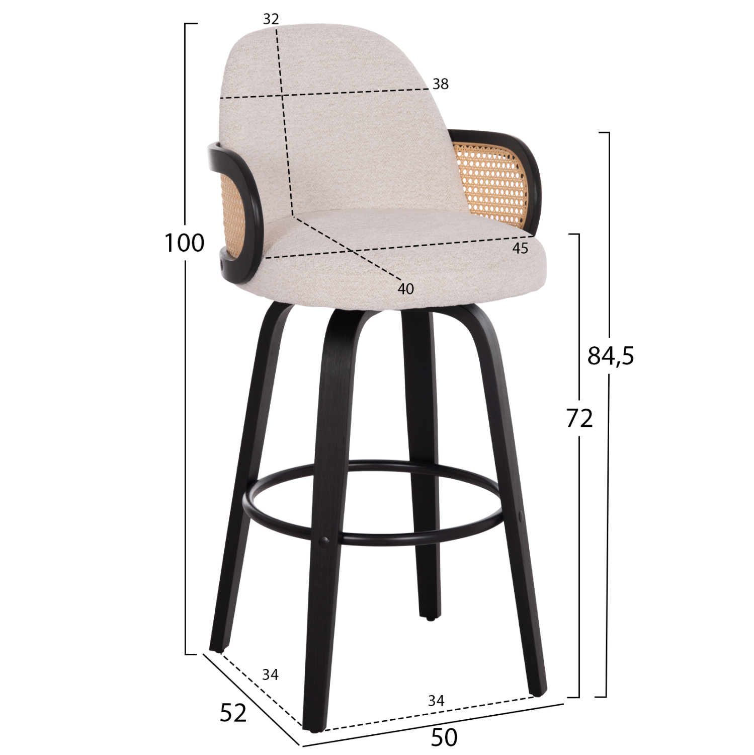 ΣΚΑΜΠΟ ΜΠΑΡ ΠΕΡΙΣΤΡΕΦΟΜΕΝΟ BECKER HM18251.02 PLYWOOD ΜΑΥΡΟ--ΕΚΡΟΥ ΥΦΑΣΜΑ 50x52x100Υ 2