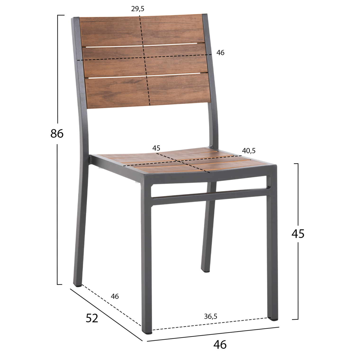 ΚΑΡΕΚΛΑ ΑΛΟΥΜΙΝΙΟΥ SAGA HM6063.02 ΣΚΟΥΡΟ ΓΚΡΙ ΜΕ POLYWOOD 46x52x86Υεκ. 2