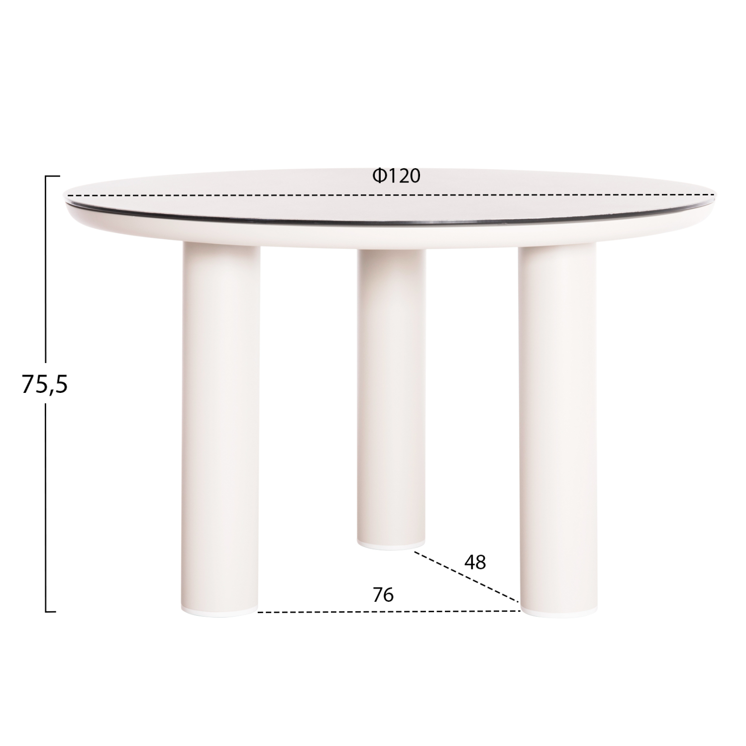 ΤΡΑΠΕΖΙ ΑΛΟΥΜΙΝΙΟΥ DOSUN HM6201.02 ΚΡΕΜ ΣΚΕΛΕΤΟΣ-3D PRINT ΓΥΑΛΙ-ΚΕΡΑΜΙΚΟ LOOK Φ120εκ 2