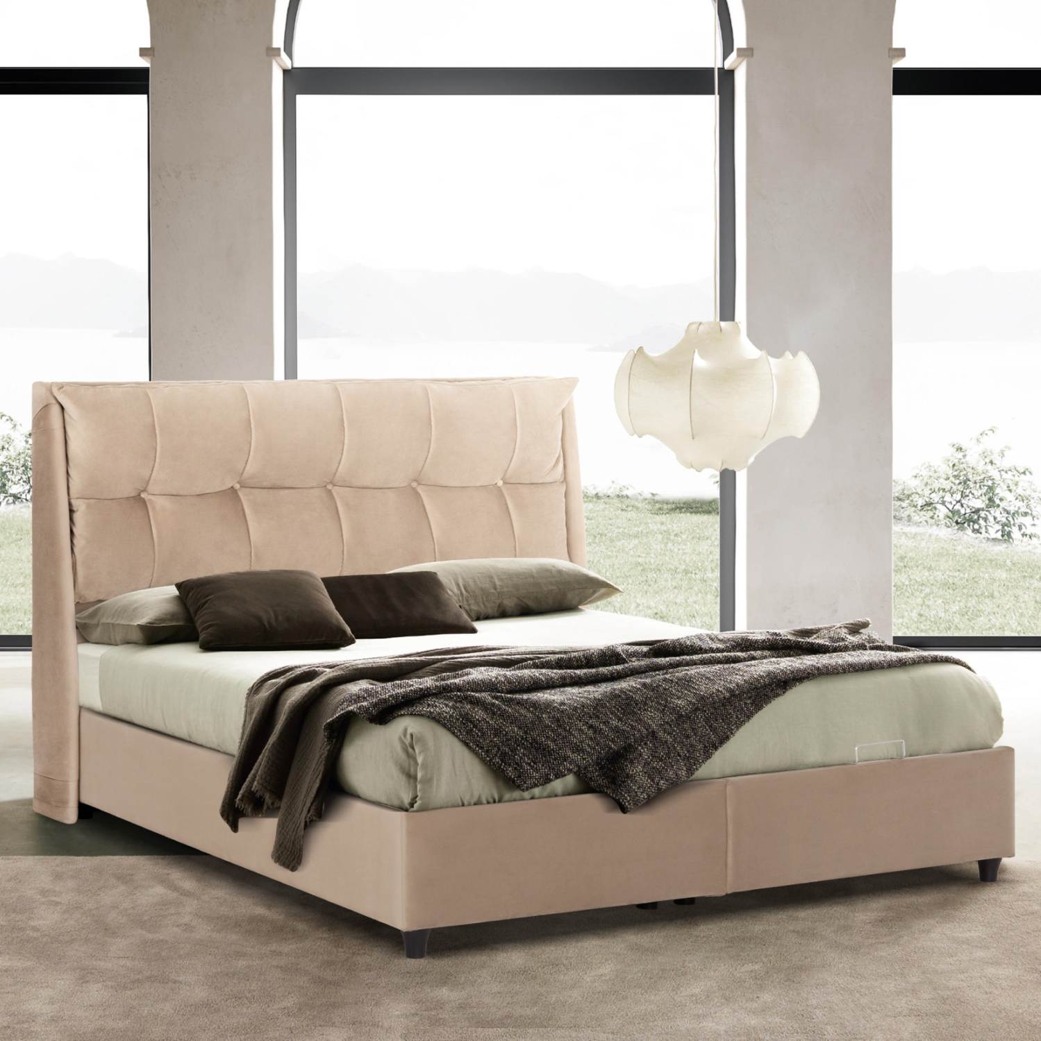 ΚΡEΒΑΤΙ ΜΕ ΑΠΟΘΗΚΕΥΤΙΚΟ ΧΩΡΟ DREAMLET HM716 ΜΠΕΖ ΒΕΛΟΥΔΟ- ΓΙΑ ΣΤΡΩΜΑ 160x200εκ. 2