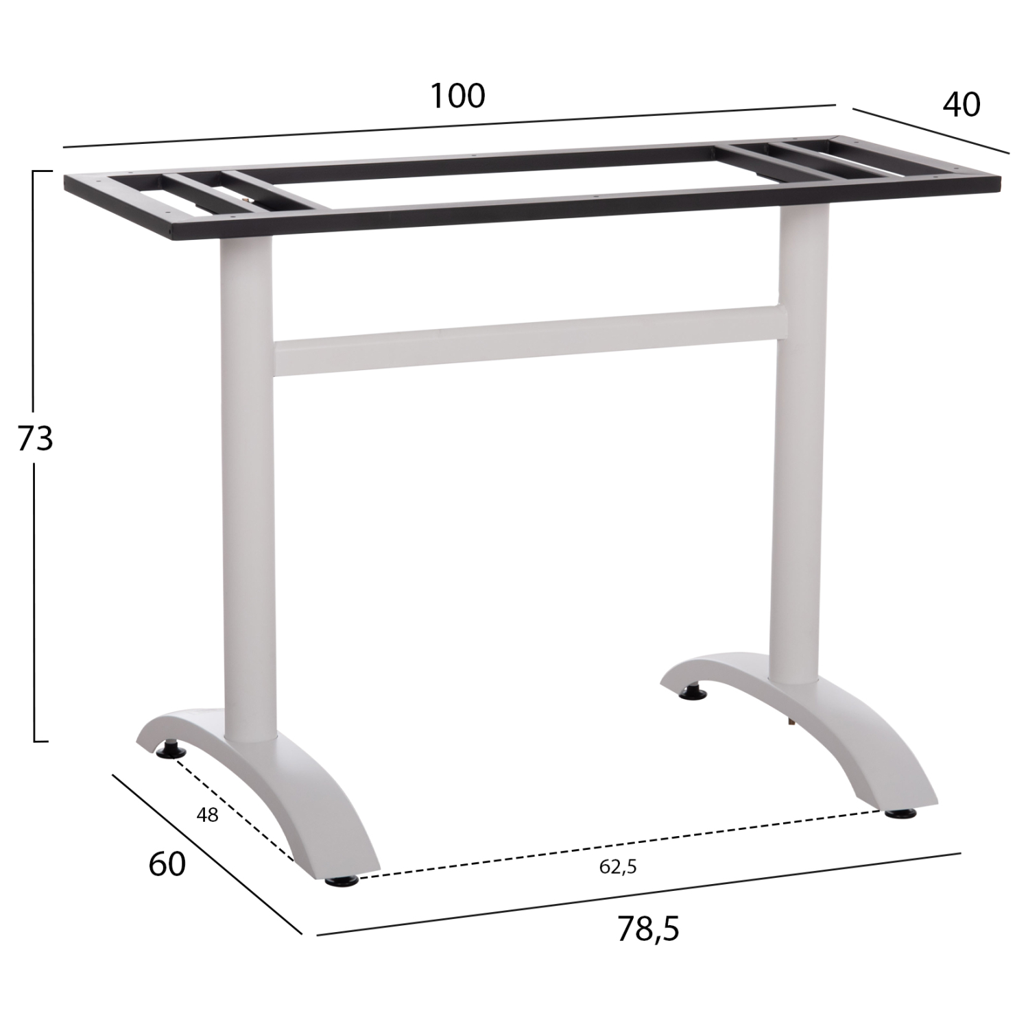 ΒΑΣΗ ΤΡΑΠΕΖΙΟΥ ΑΛΟΥΜΙΝΙΟΥ ΔΙΠΛΗ HM461.12 ΛΕΥΚΗ ΜΕ ΡΕΓΟΥΛΑΤΟΡΟΥΣ 100x60x73Υεκ. 2